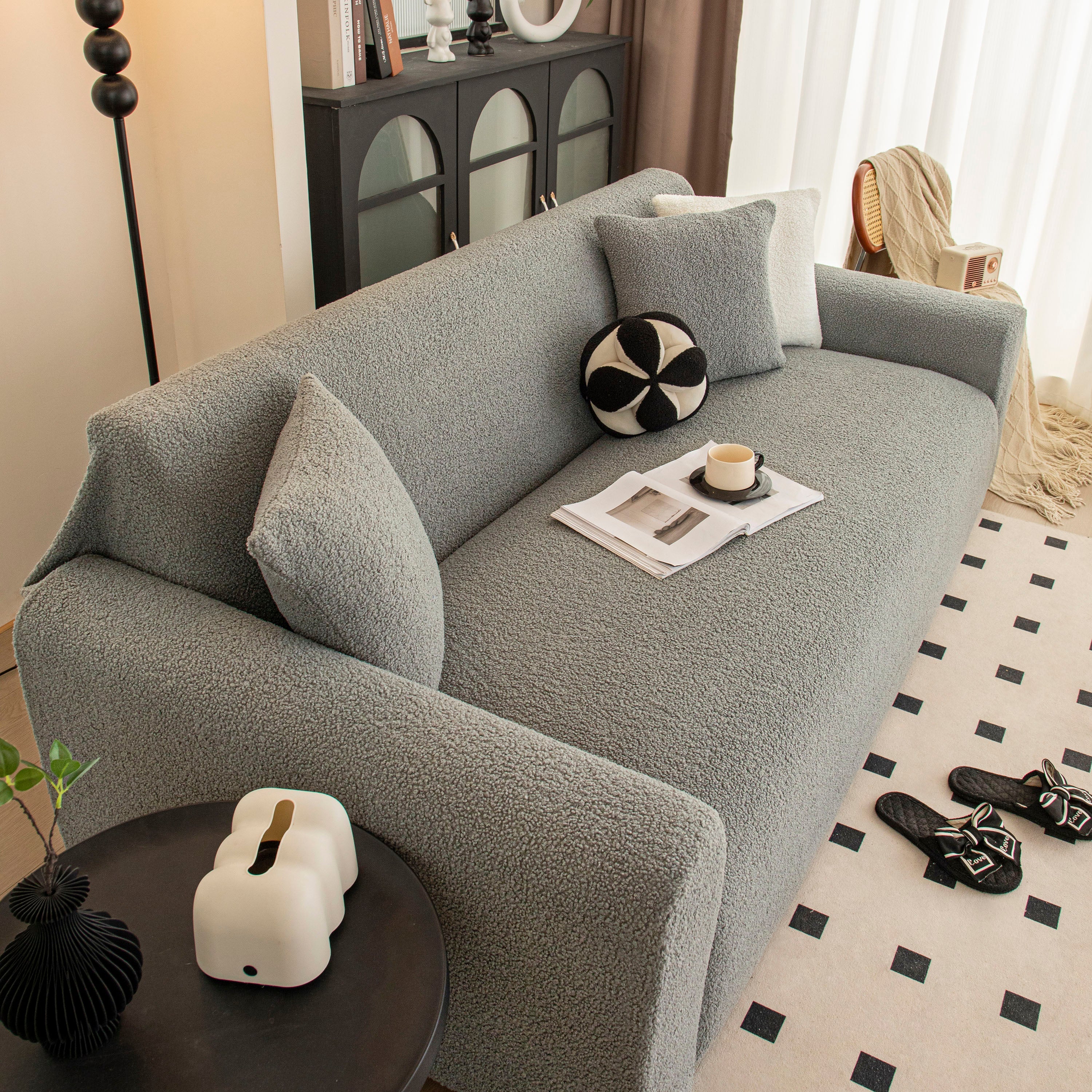 Stretch Plush Fitted Couch Slipcover Furniture Protector for 1/2/3/4/5 Cushion Couch