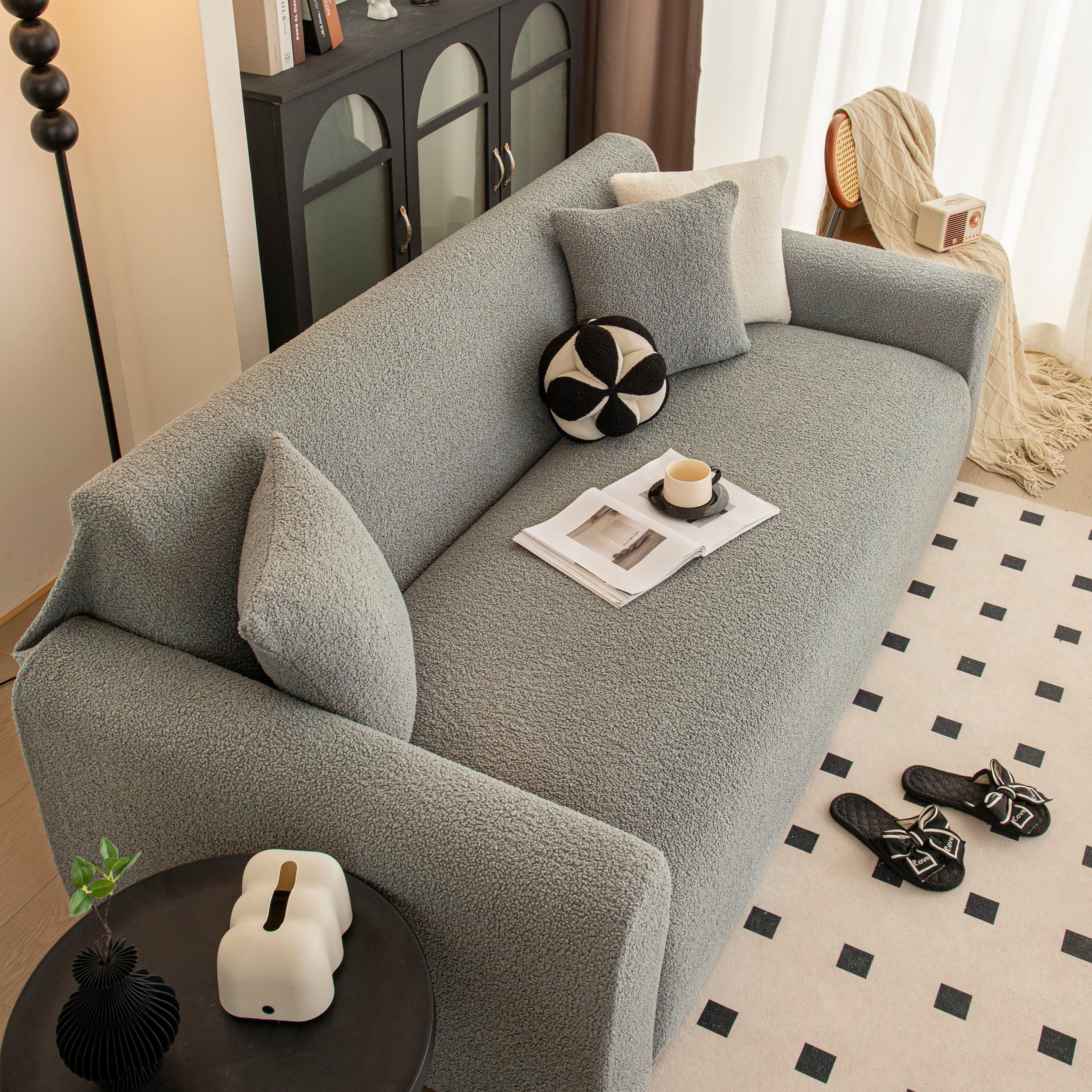 Stretch Plush Fitted Couch Slipcover Furniture Protector for 1/2/3/4/5 Cushion Couch