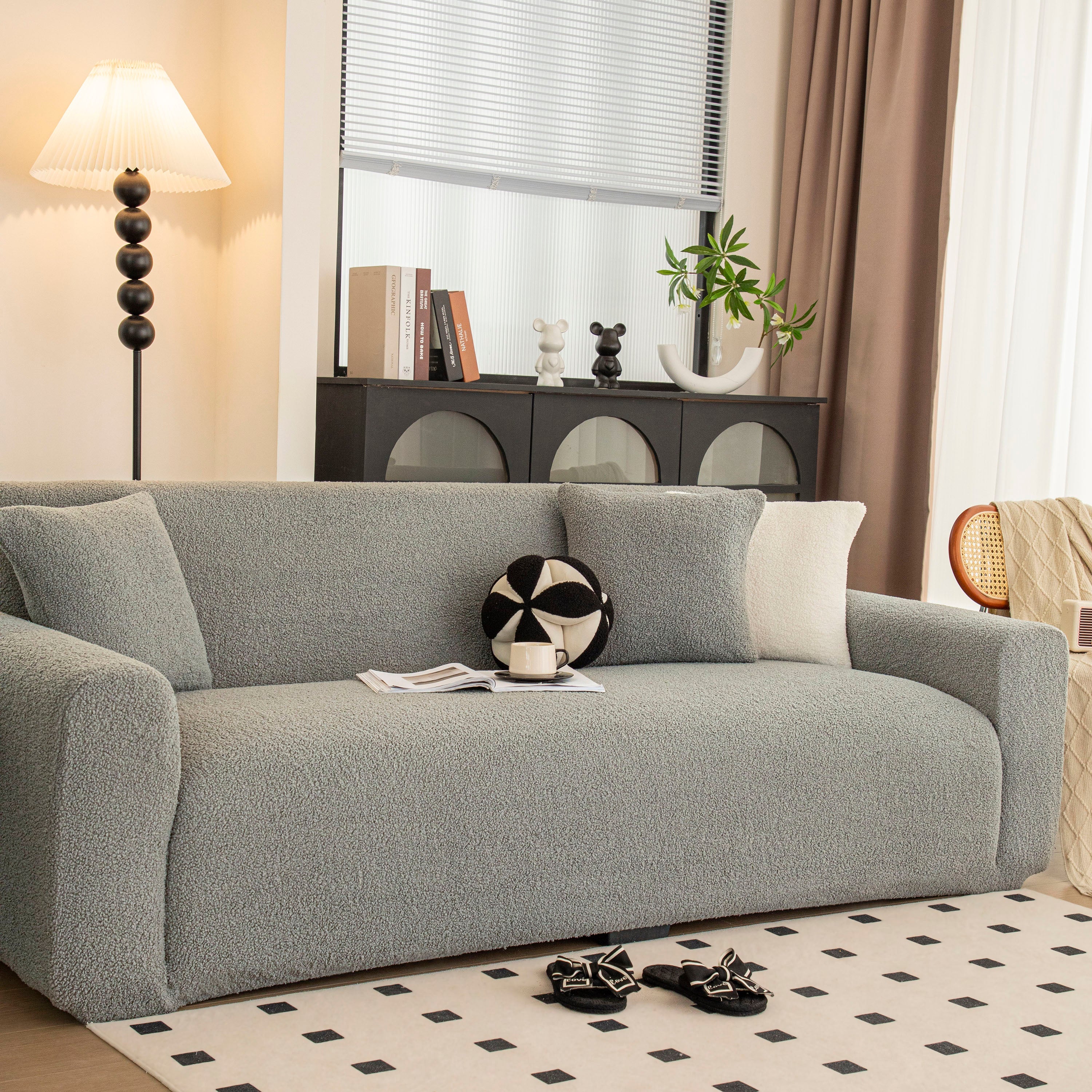 Stretch Plush Fitted Couch Slipcover Furniture Protector for 1/2/3/4/5 Cushion Couch