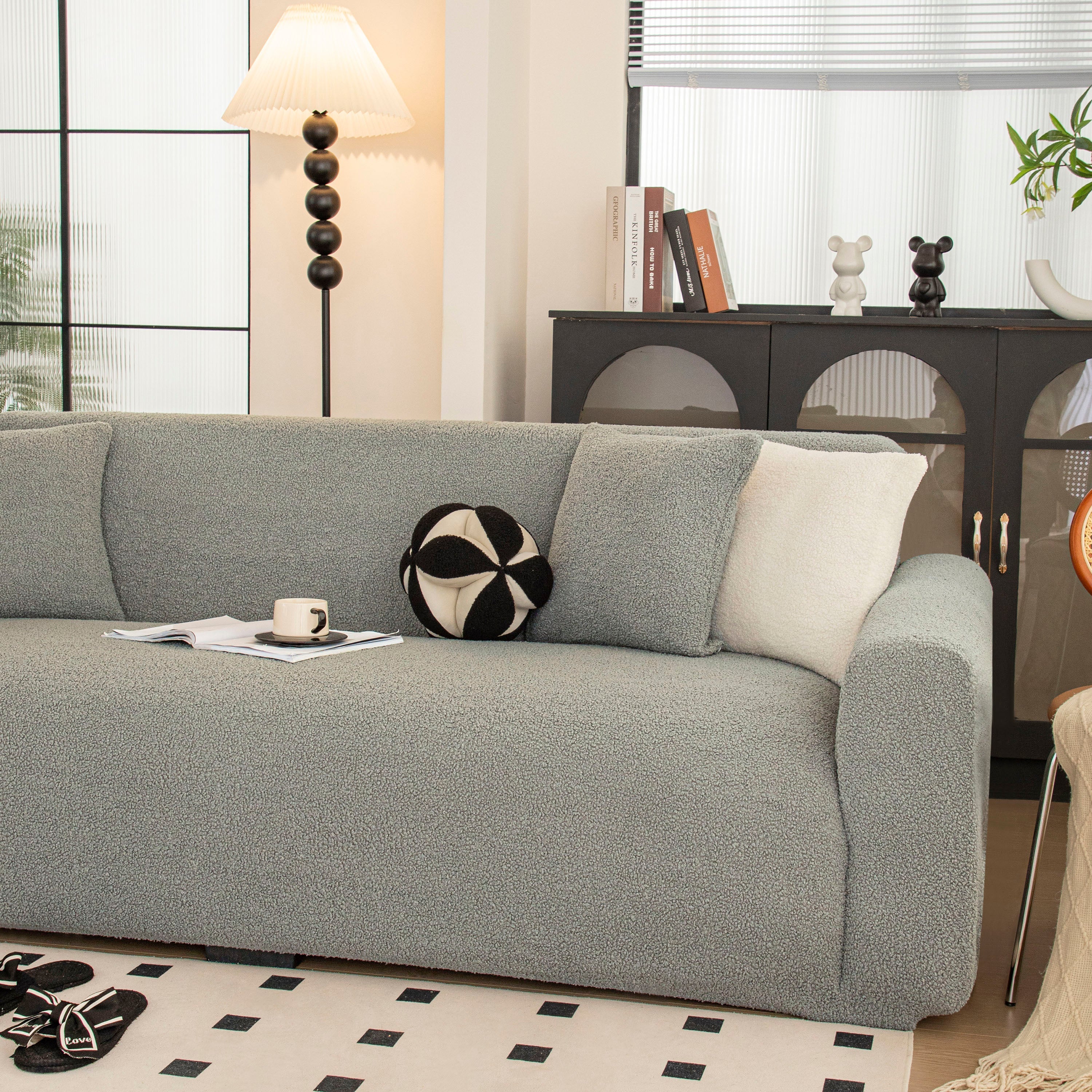 Stretch Plush Fitted Couch Slipcover Furniture Protector for 1/2/3/4/5 Cushion Couch
