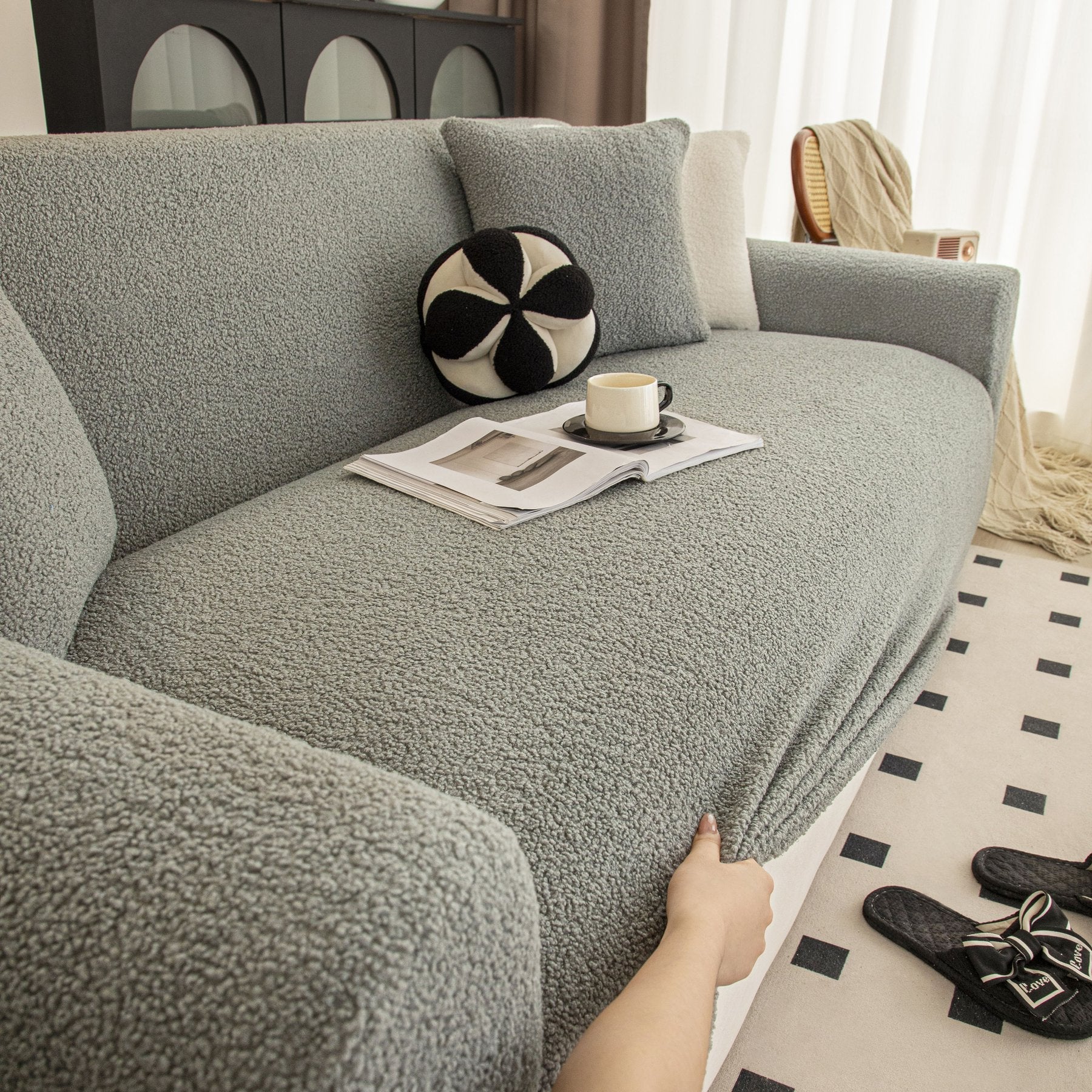 Stretch Plush Fitted Couch Slipcover Furniture Protector for 1/2/3/4/5 Cushion Couch