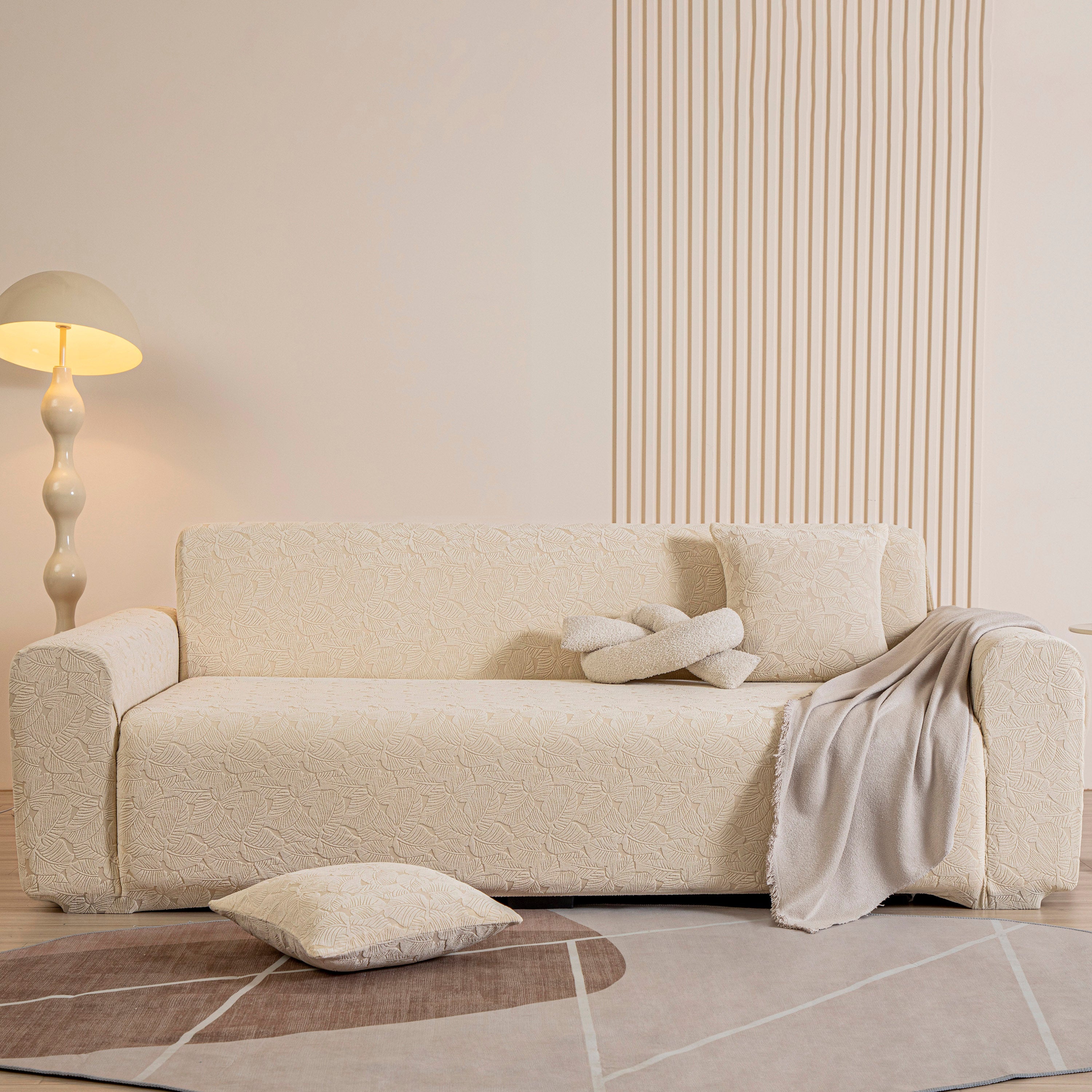3D Jacquard Leaf Pattern Couch Slipcover, High Stretch Washable Textured Sofa Cover