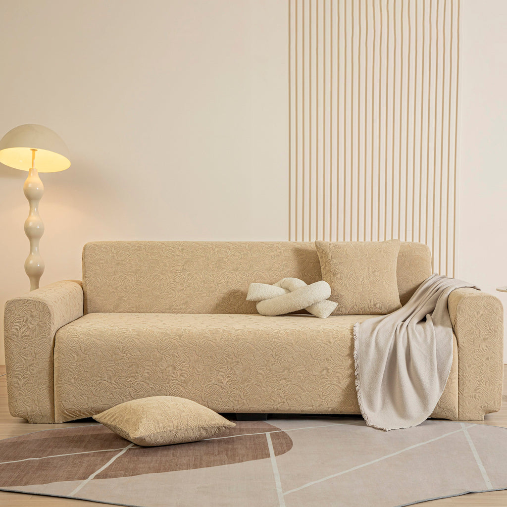 3D Jacquard Leaf Pattern Couch Slipcover, High Stretch Washable Textured Sofa Cover