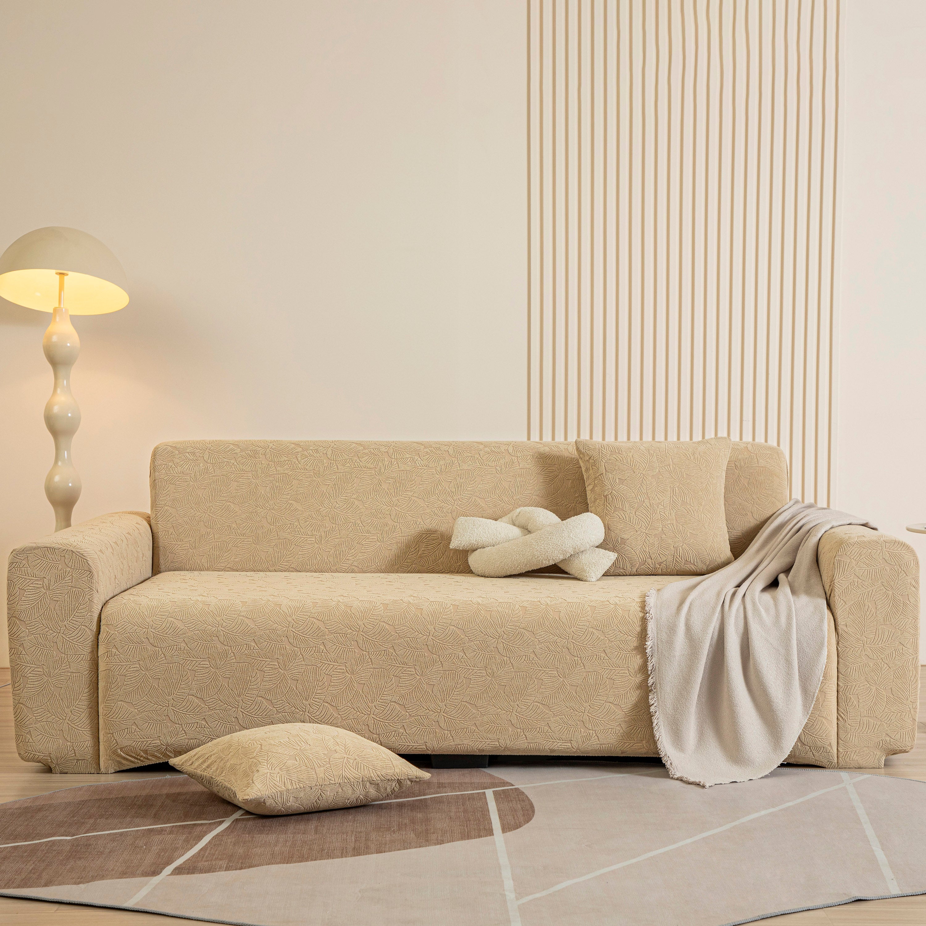3D Jacquard Leaf Pattern Couch Slipcover, High Stretch Washable Textured Sofa Cover