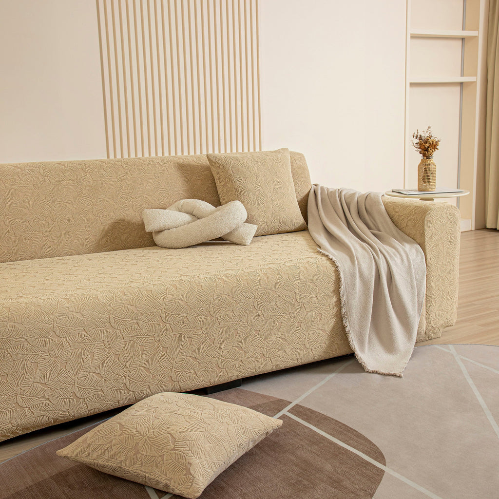 3D Jacquard Leaf Pattern Couch Slipcover, High Stretch Washable Textured Sofa Cover