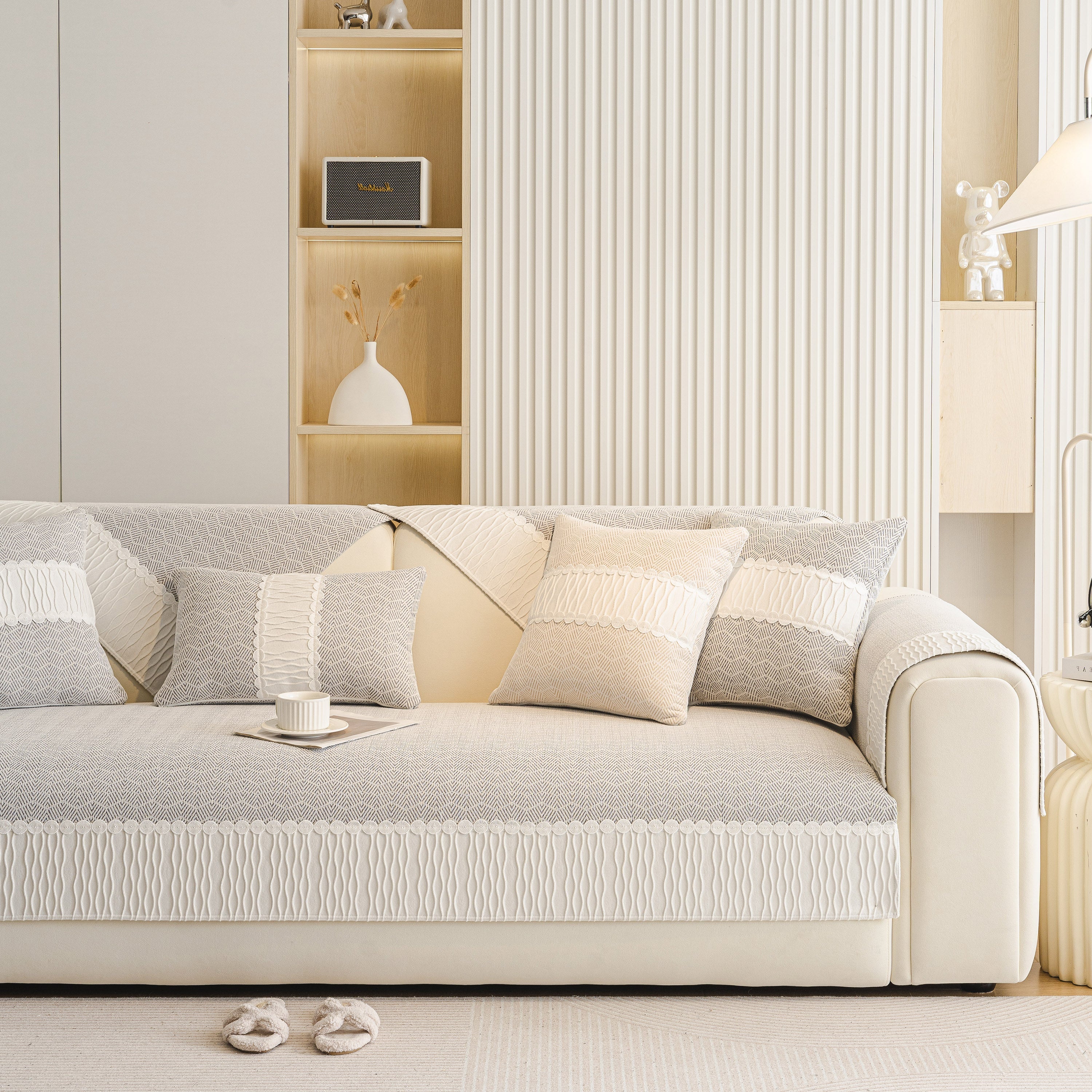 Herringbone Sofa Protector Cover, Non-Slip Couch Cover for Seat, Back & Arms