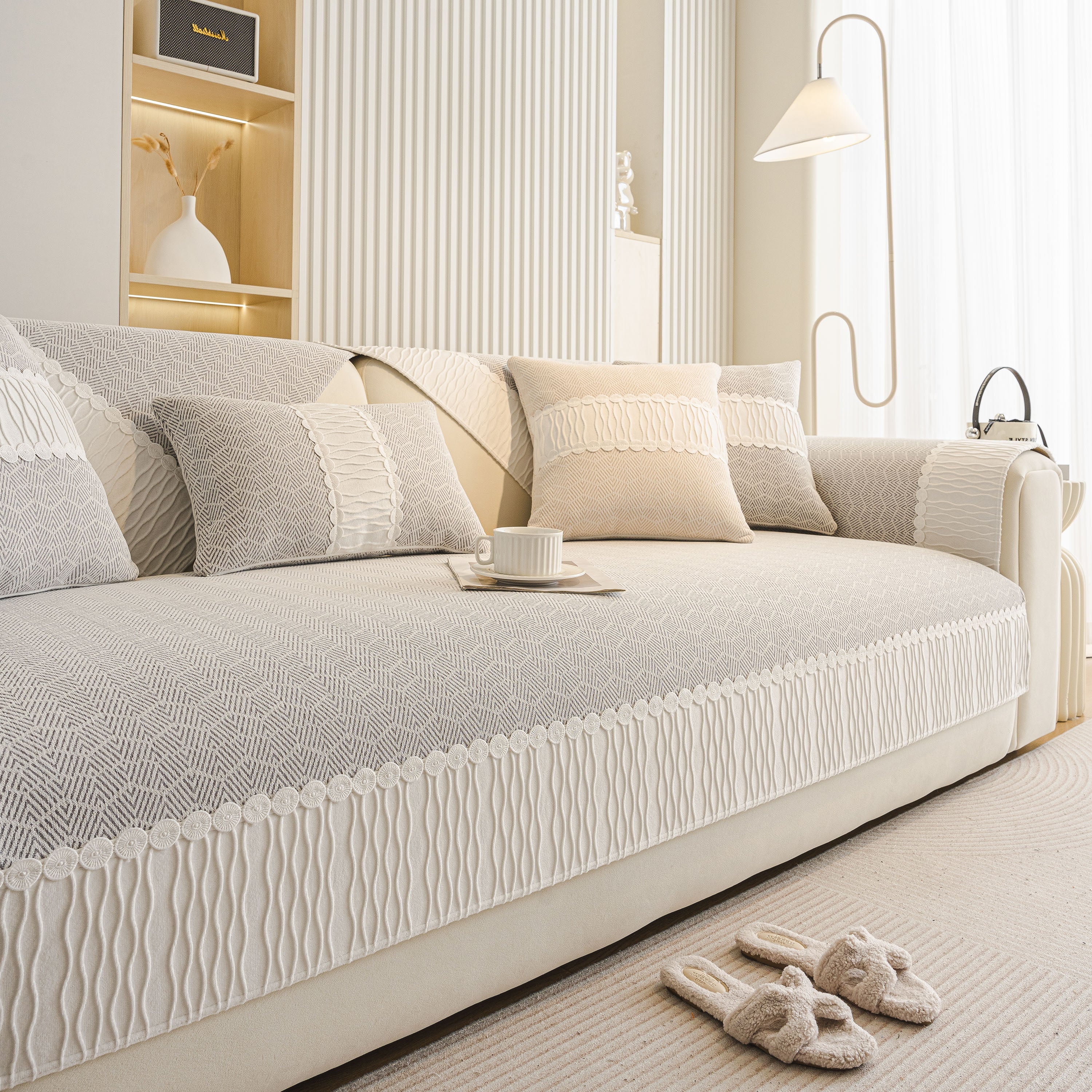 Herringbone Sofa Protector Cover, Non-Slip Couch Cover for Seat, Back & Arms