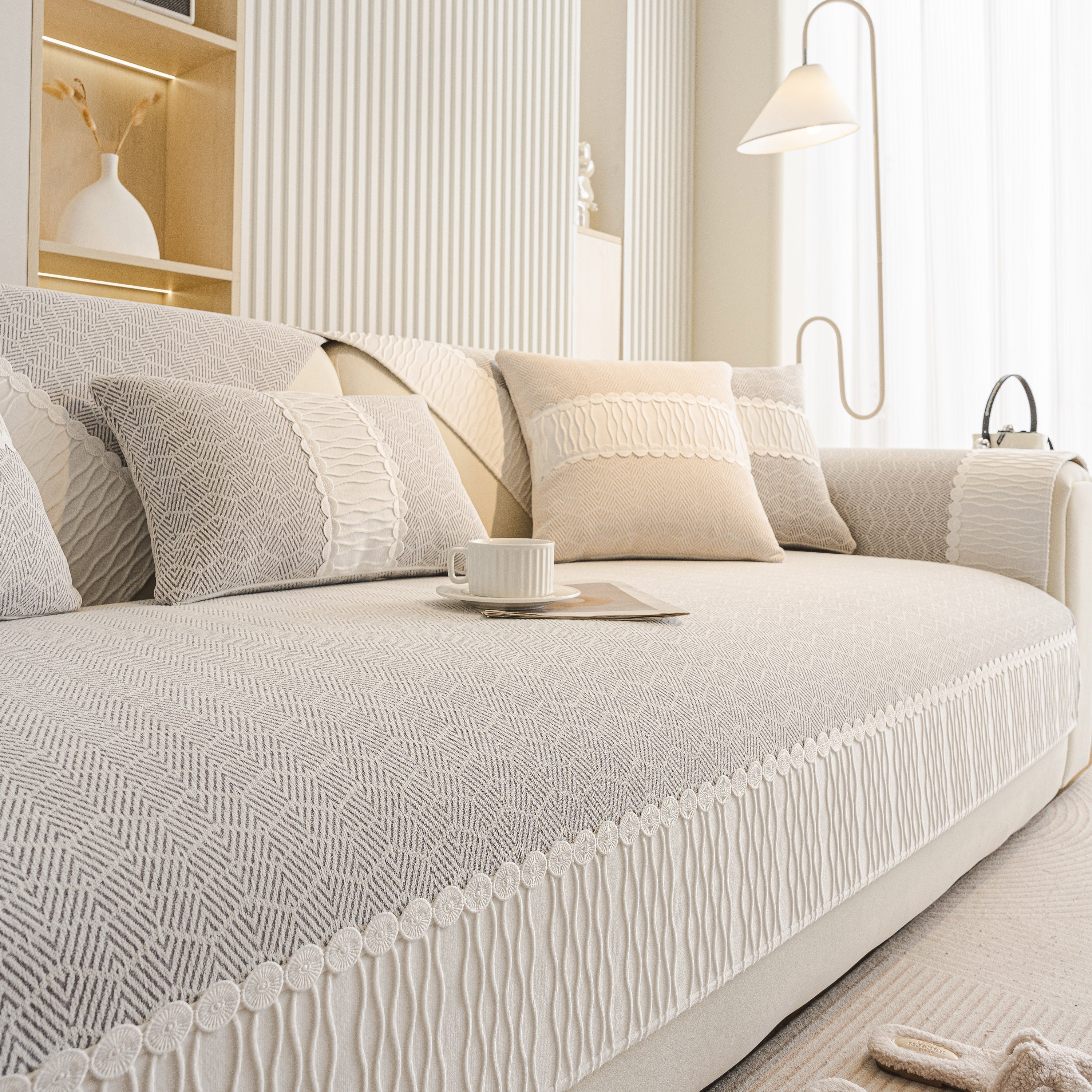 Herringbone Sofa Protector Cover, Non-Slip Couch Cover for Seat, Back & Arms