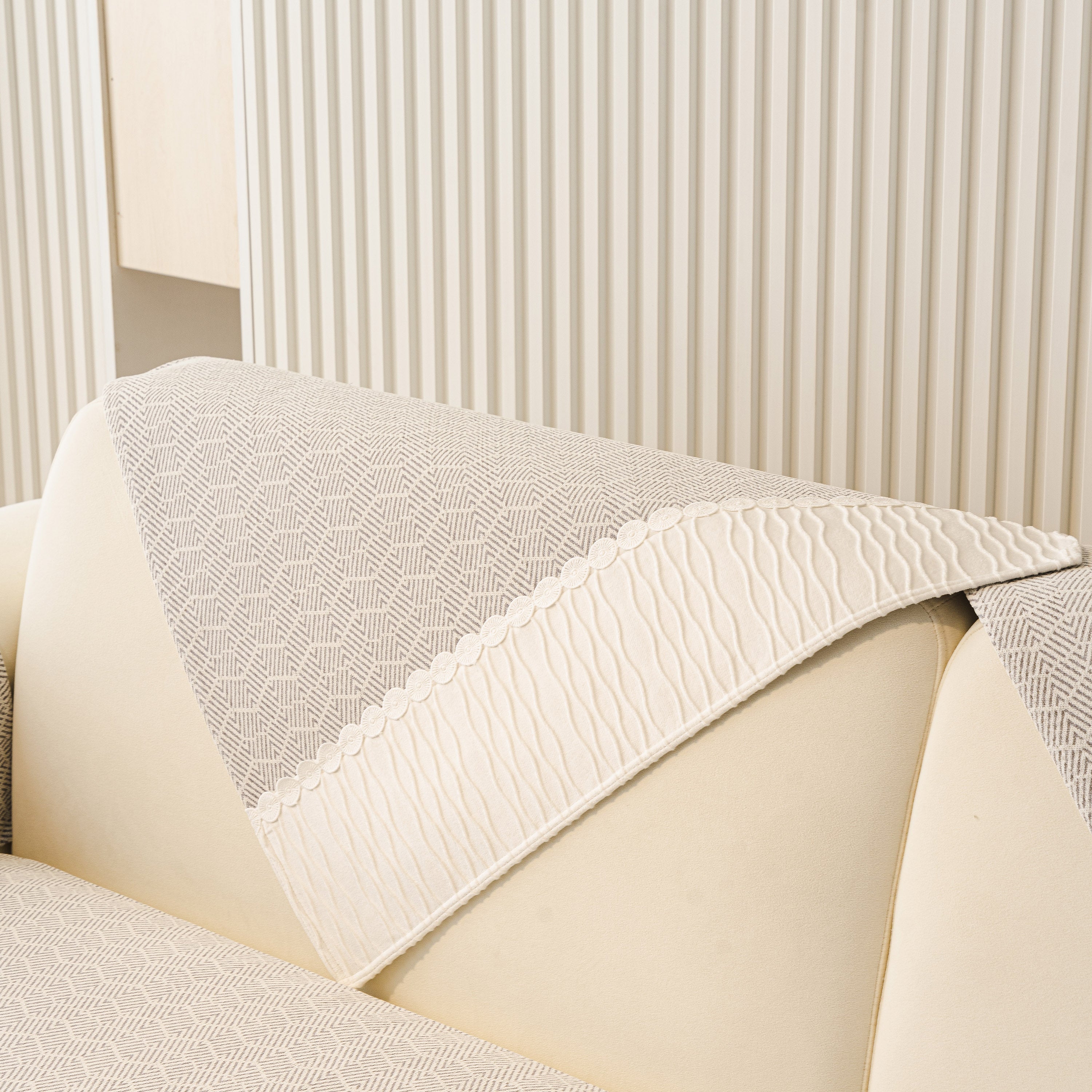 Herringbone Sofa Protector Cover, Non-Slip Couch Cover for Seat, Back & Arms