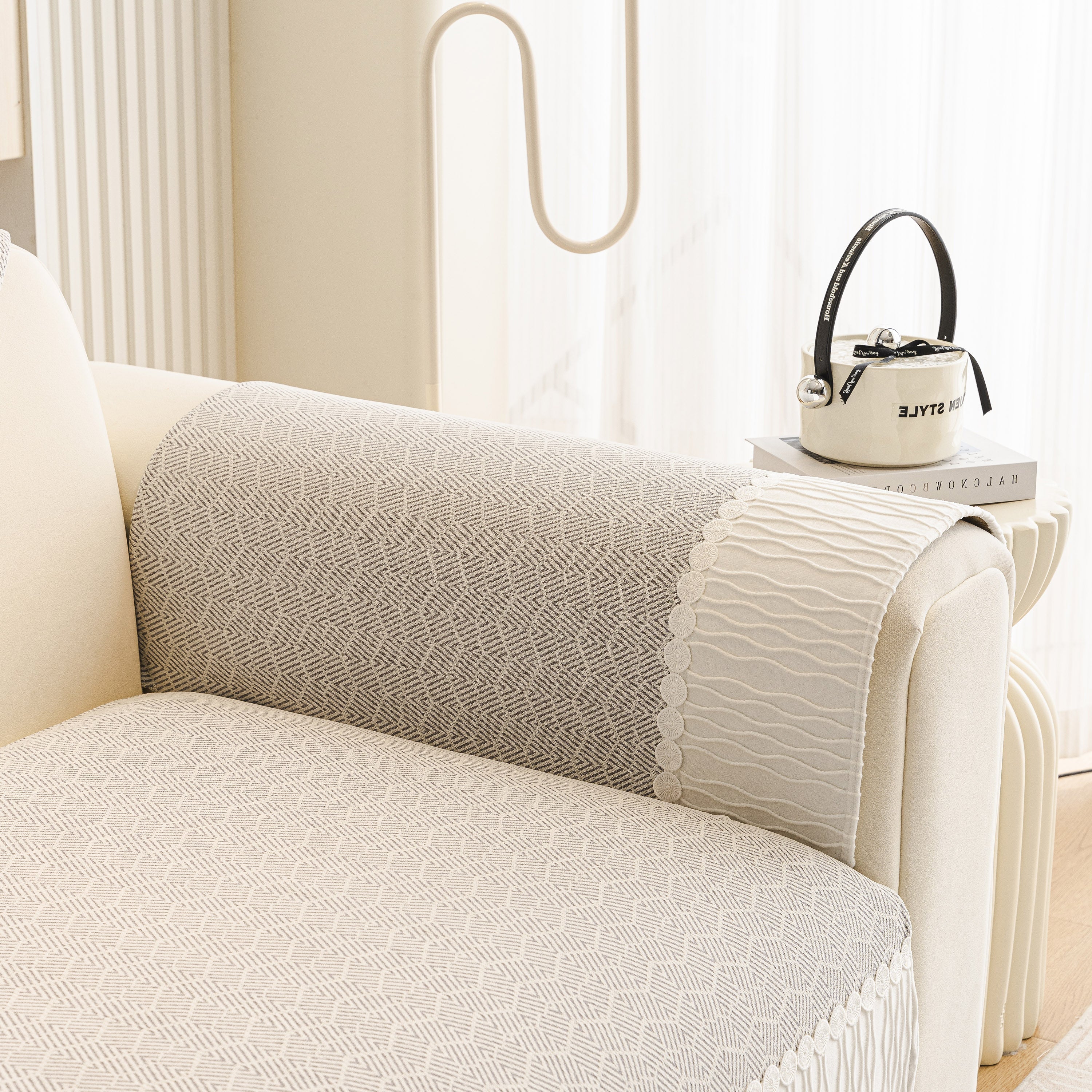 Herringbone Sofa Protector Cover, Non-Slip Couch Cover for Seat, Back & Arms