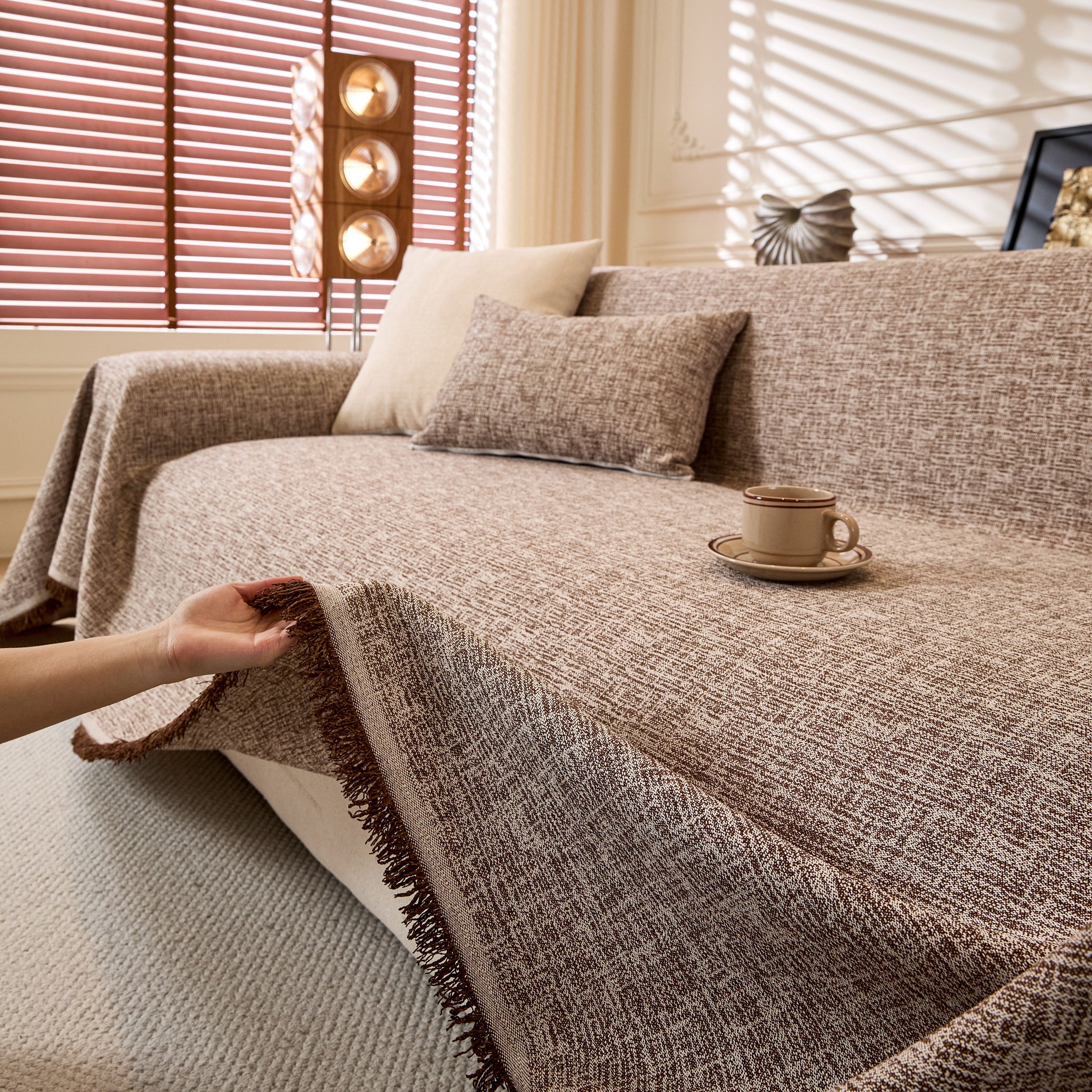 Natural Textured Linen Couch Cover, Breathable & Hypoallergenic Furniture Protector