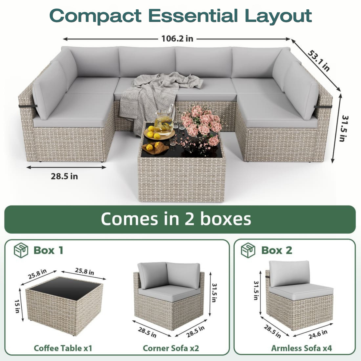 Axis 106.2" Classic Outdoor Sectional Set, 7-Piece