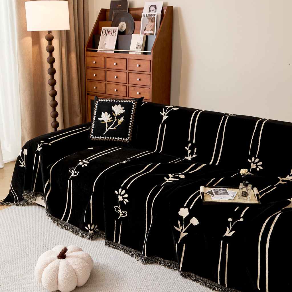 Chenille Jacquard Sofa Throw Cover with Tassel Soft Thick Couch Protector Blanket