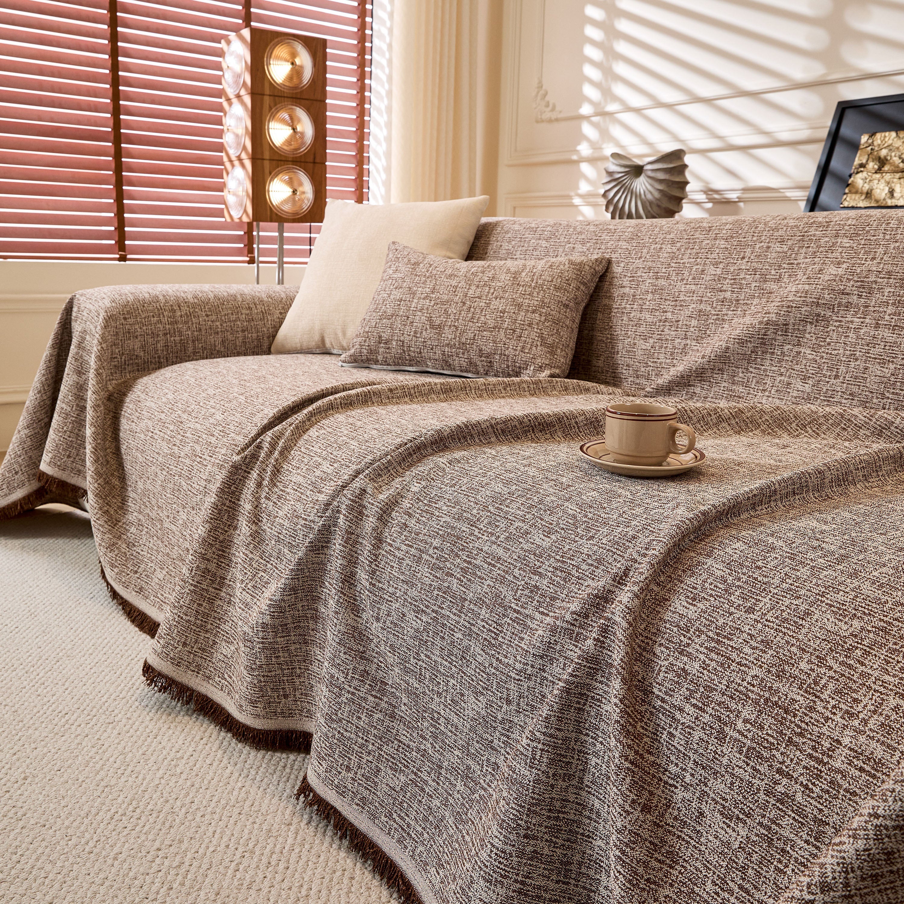 Natural Textured Linen Couch Cover, Breathable & Hypoallergenic Furniture Protector