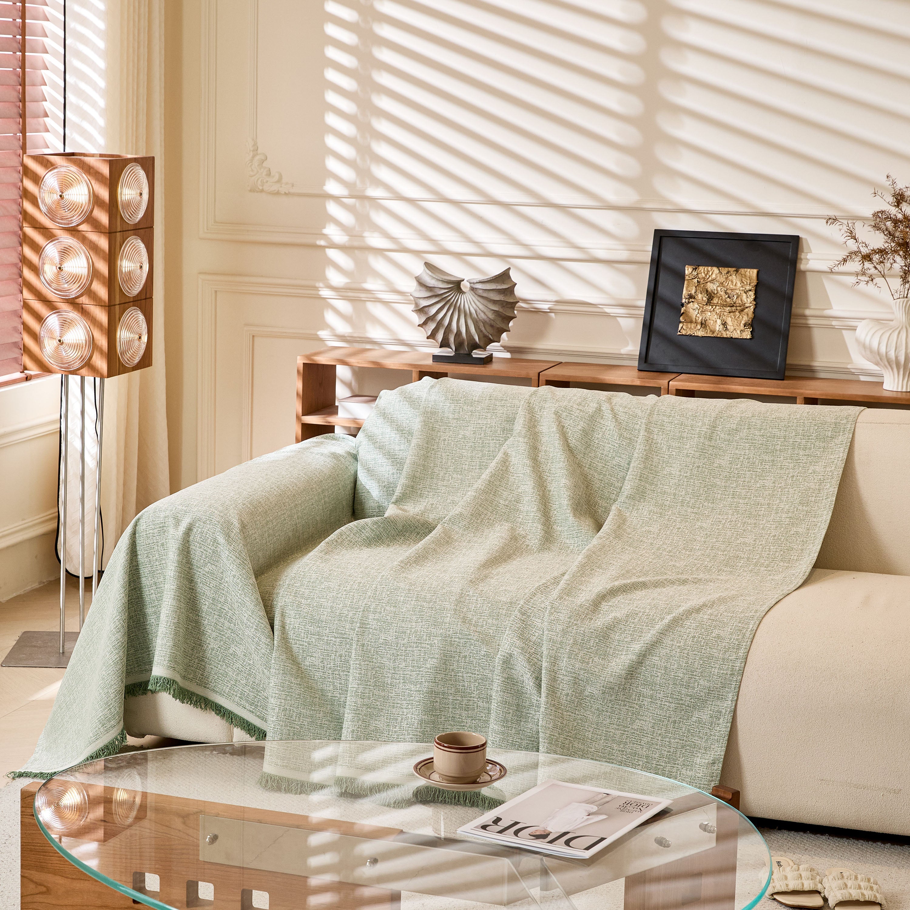 Natural Textured Linen Couch Cover, Breathable & Hypoallergenic Furniture Protector