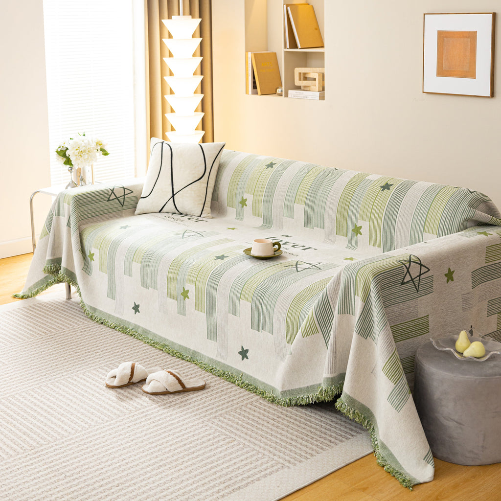Geometric Chenille Sofa Throw Cover, Breathable Couch Protector with Tassel Fringe