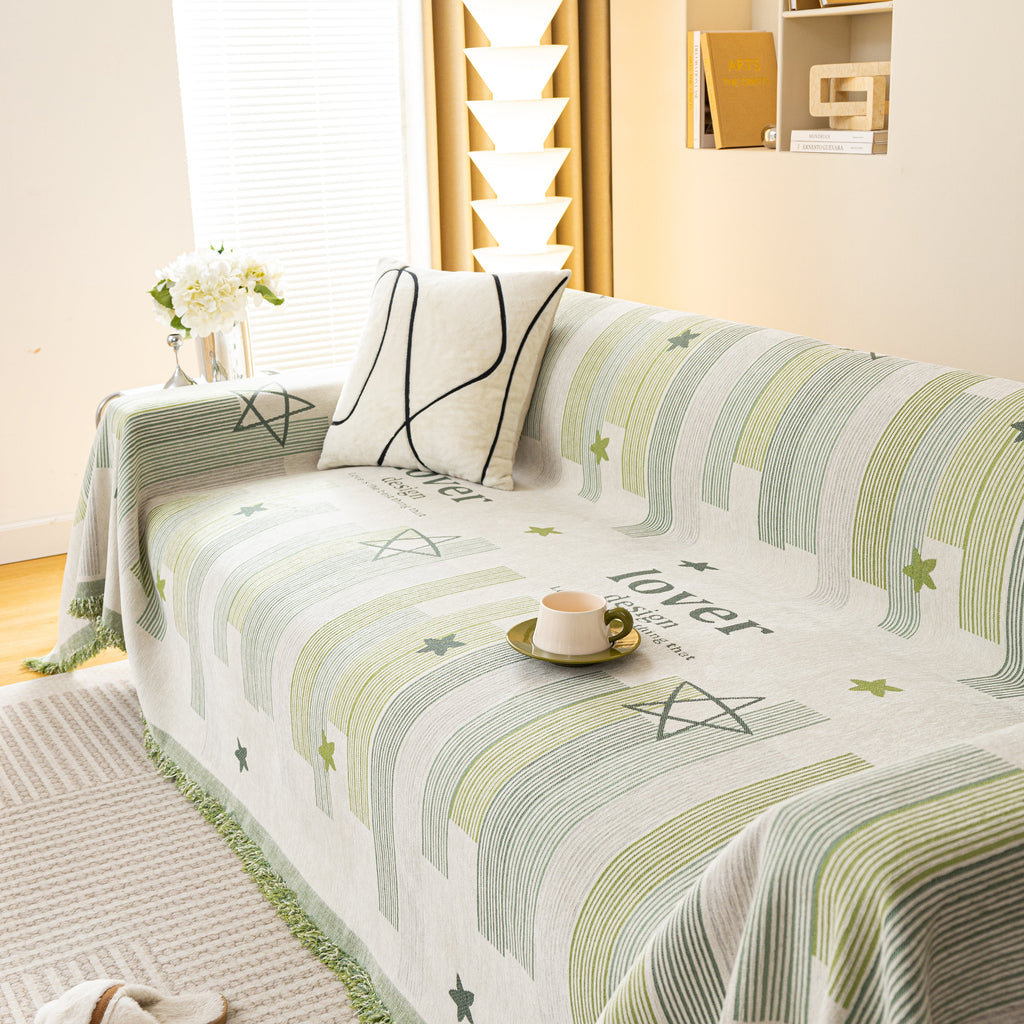 Geometric Chenille Sofa Throw Cover, Breathable Couch Protector with Tassel Fringe