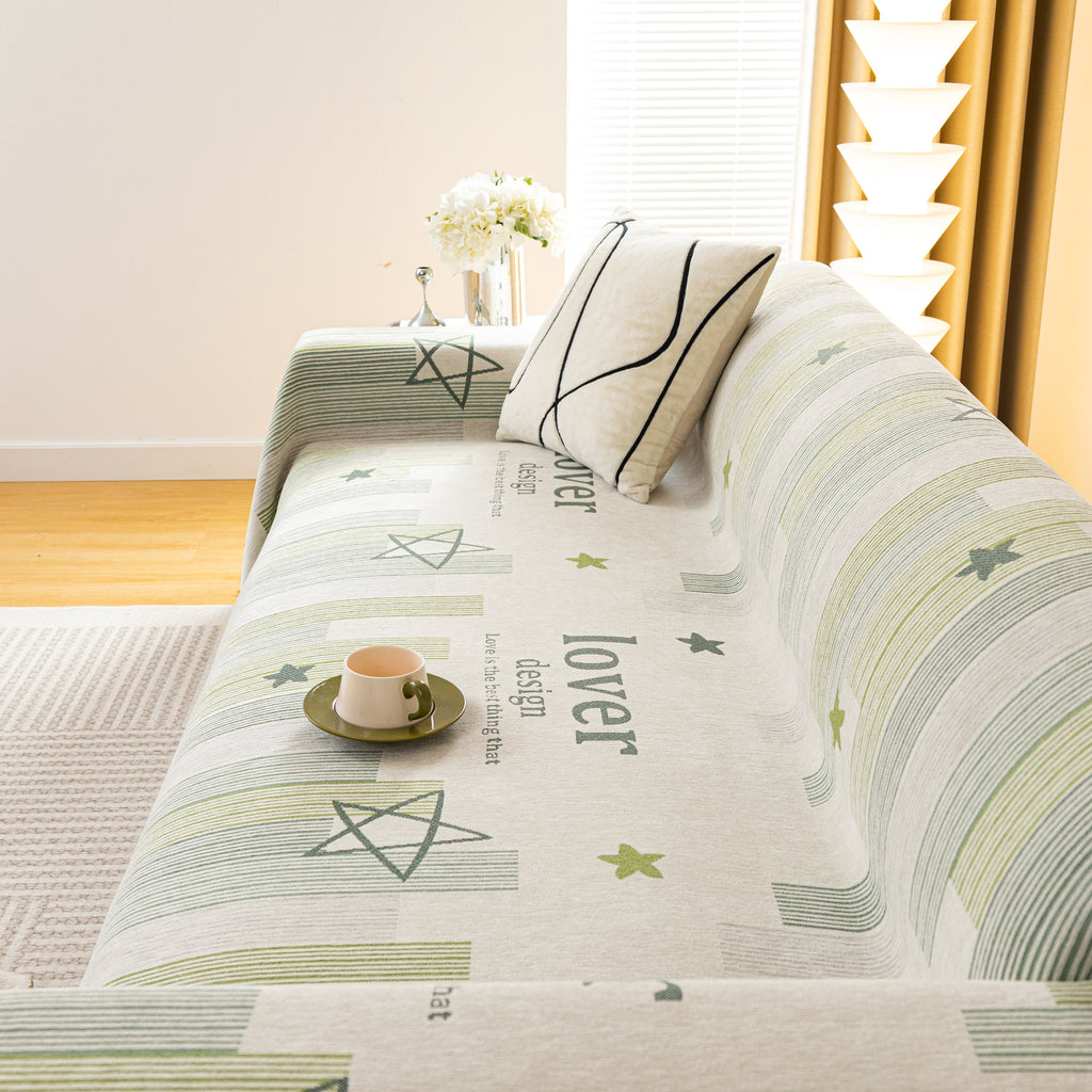 Geometric Chenille Sofa Throw Cover, Breathable Couch Protector with Tassel Fringe