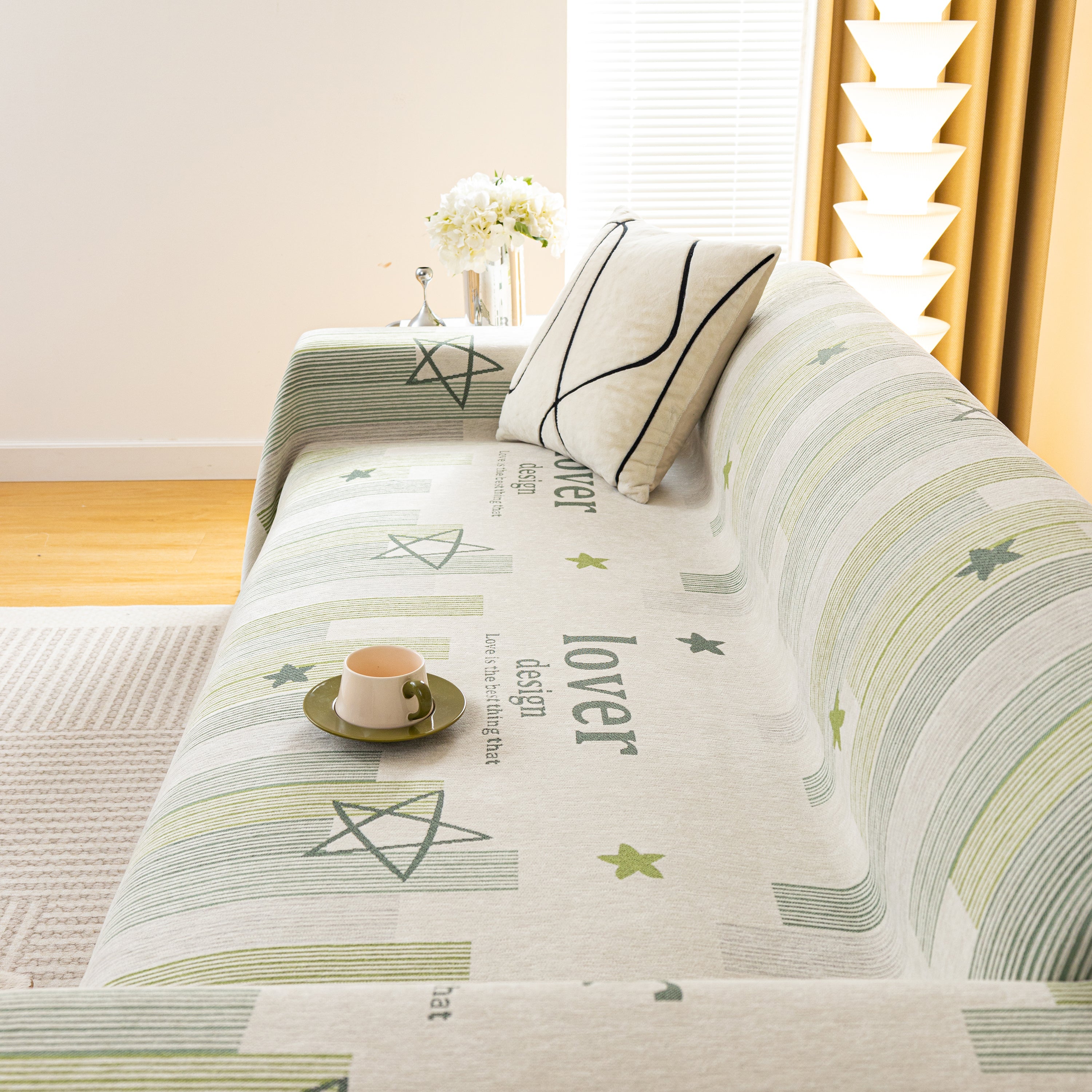 Geometric Chenille Sofa Throw Cover, Breathable Couch Protector with Tassel Fringe