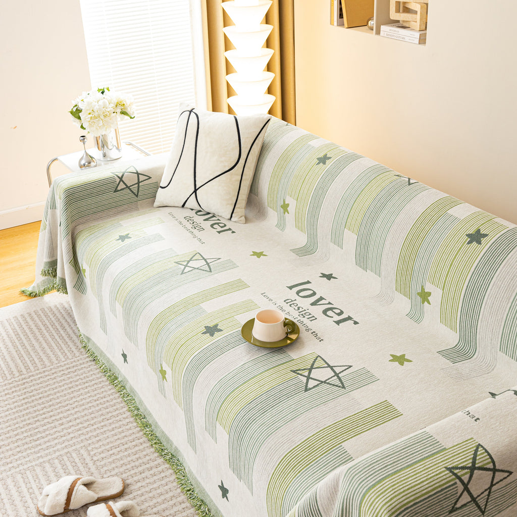 Geometric Chenille Sofa Throw Cover, Breathable Couch Protector with Tassel Fringe