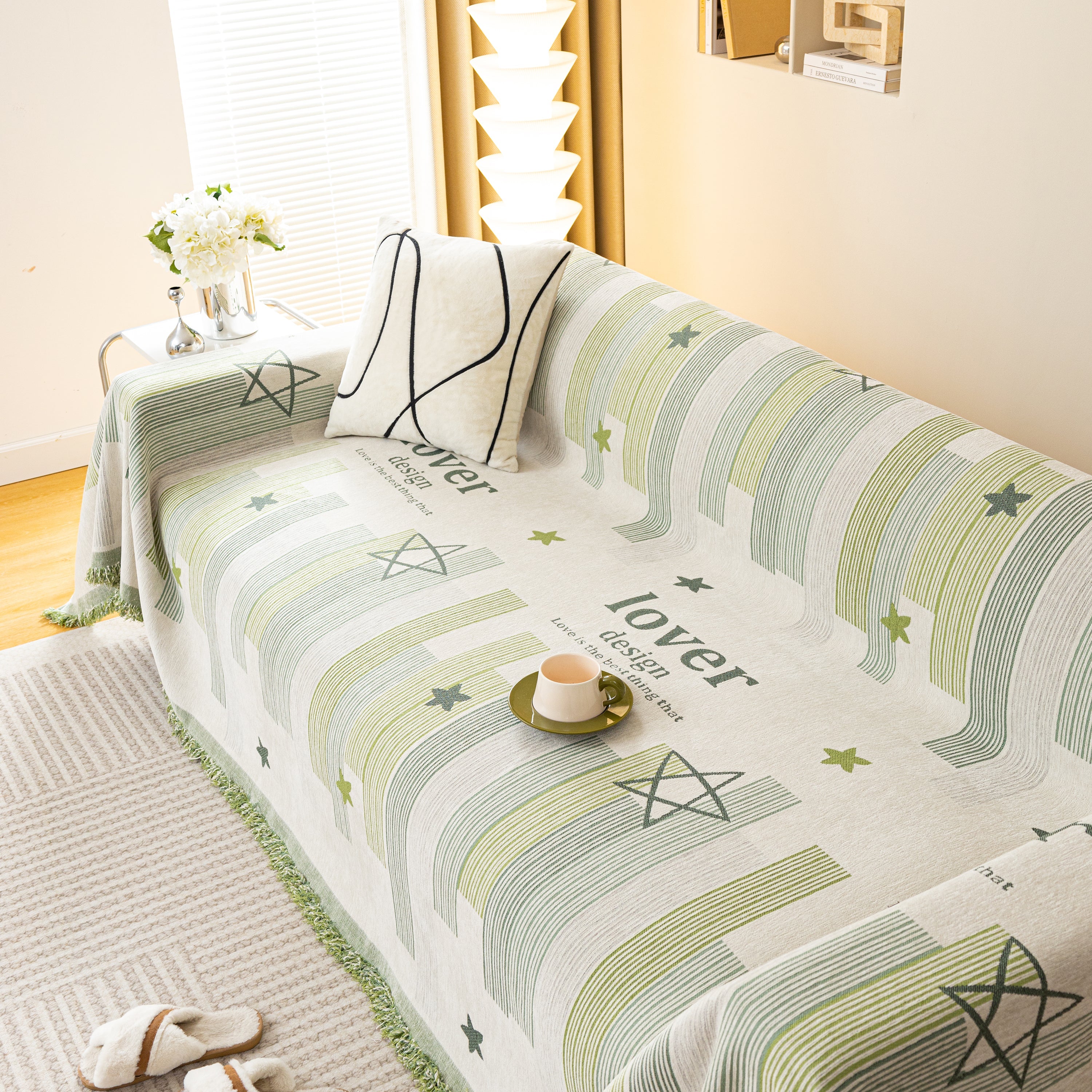 Geometric Chenille Sofa Throw Cover, Breathable Couch Protector with Tassel Fringe