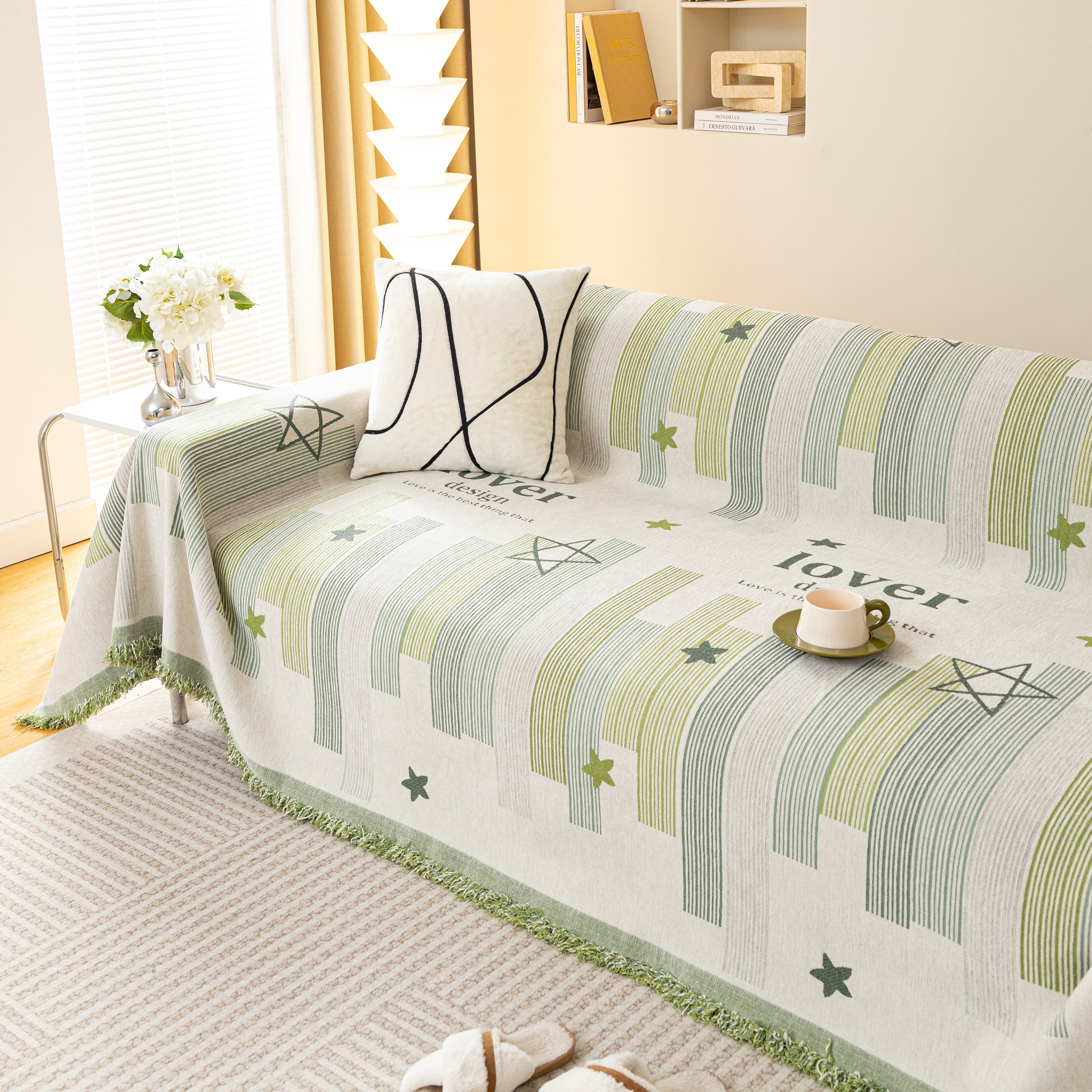 Geometric Chenille Sofa Throw Cover, Breathable Couch Protector with Tassel Fringe