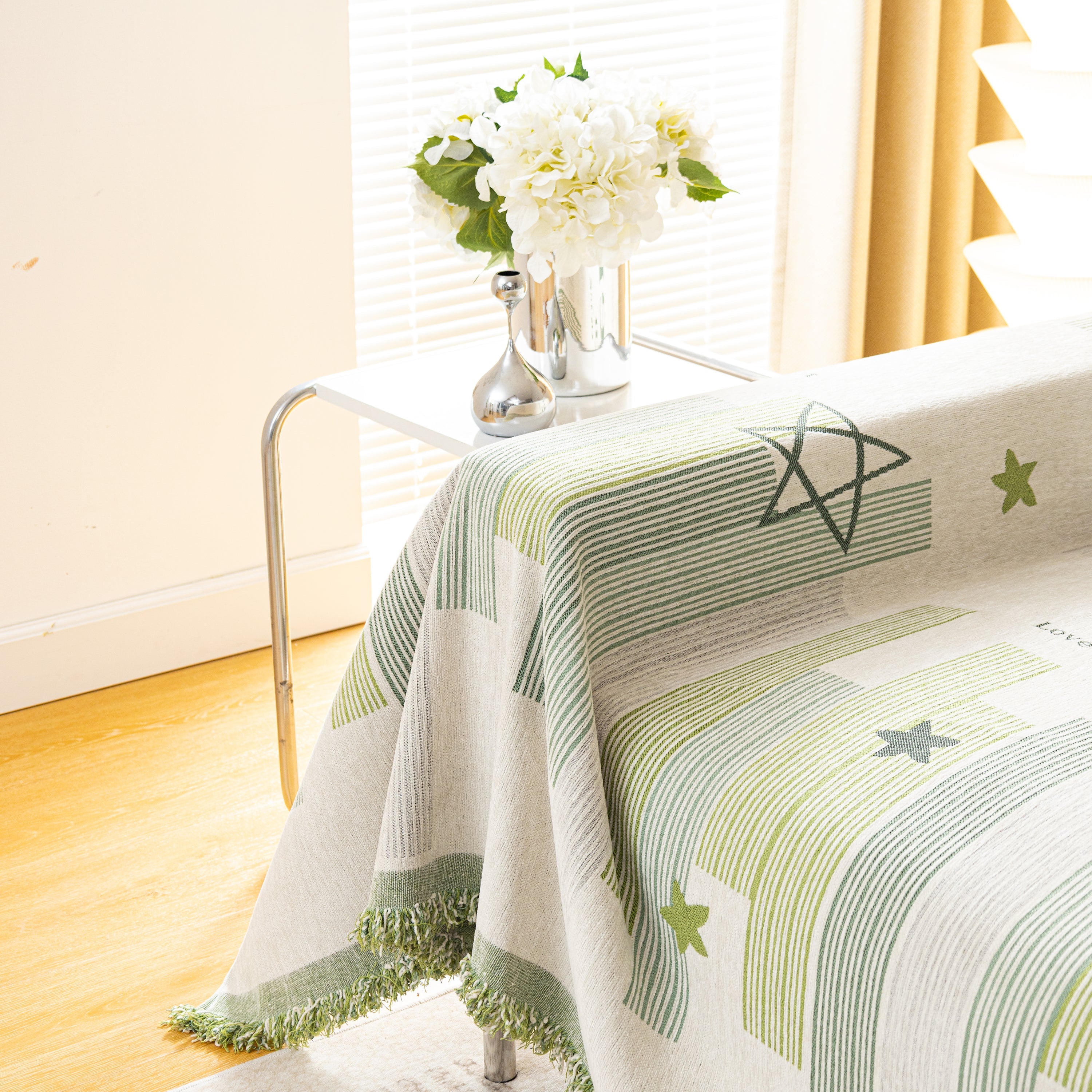 Geometric Chenille Sofa Throw Cover, Breathable Couch Protector with Tassel Fringe