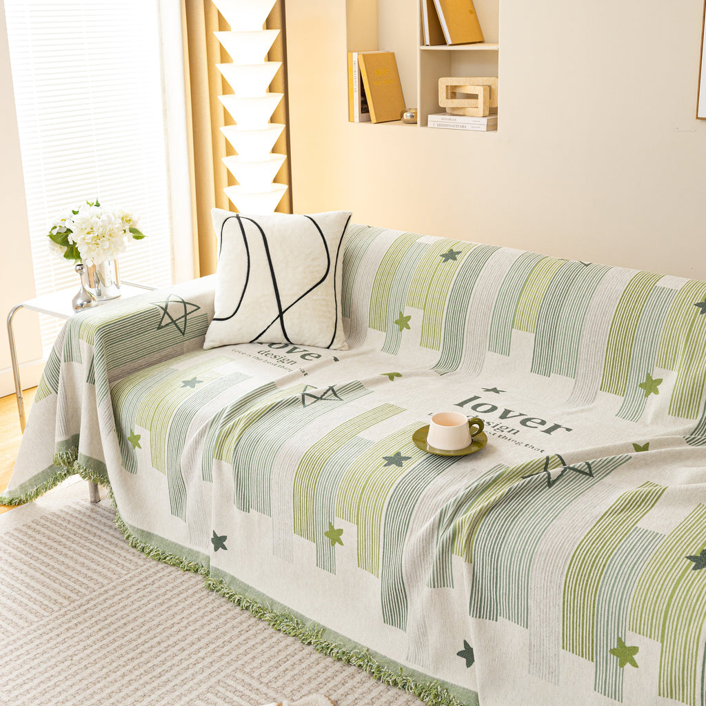 Geometric Chenille Sofa Throw Cover, Breathable Couch Protector with Tassel Fringe