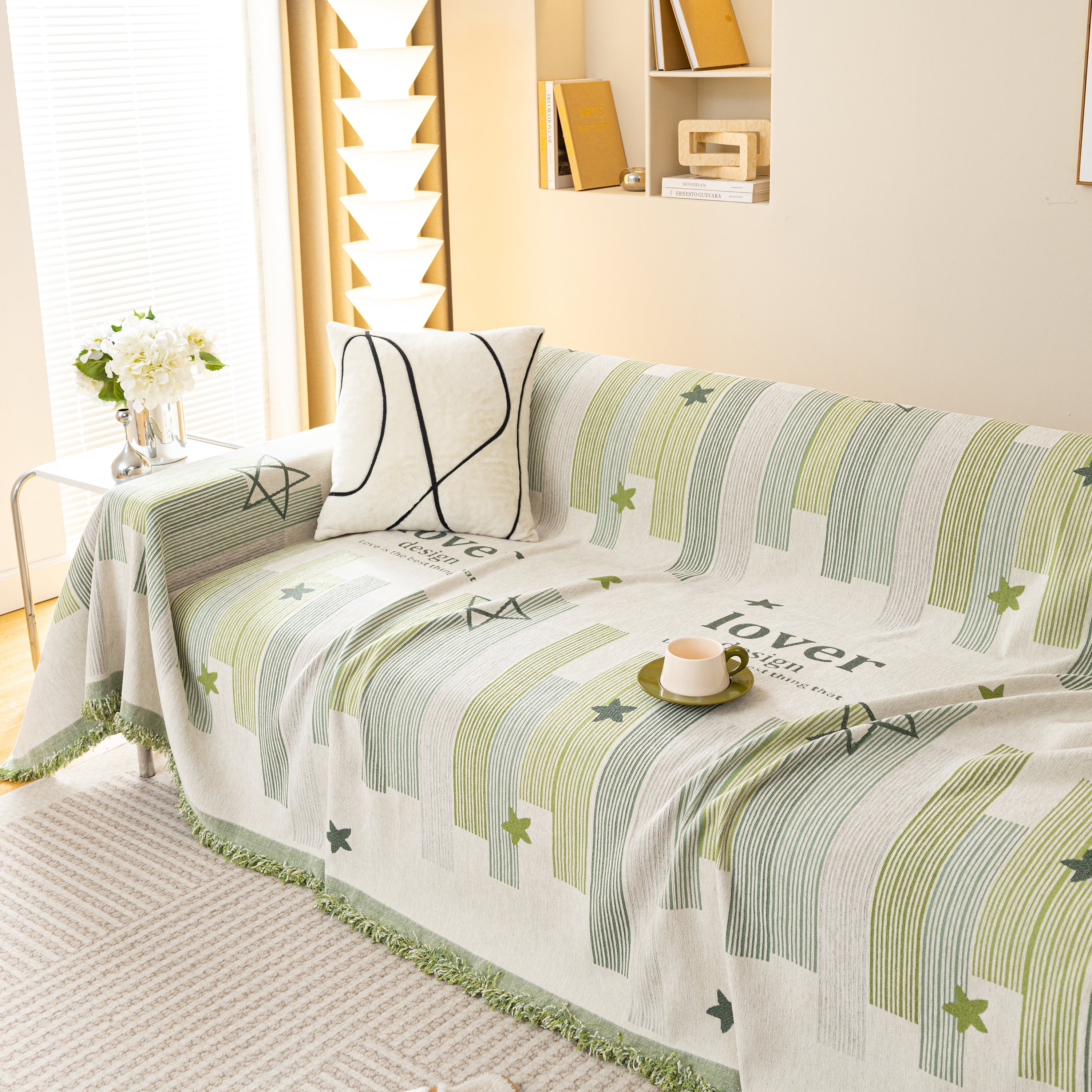 Geometric Chenille Sofa Throw Cover, Breathable Couch Protector with Tassel Fringe