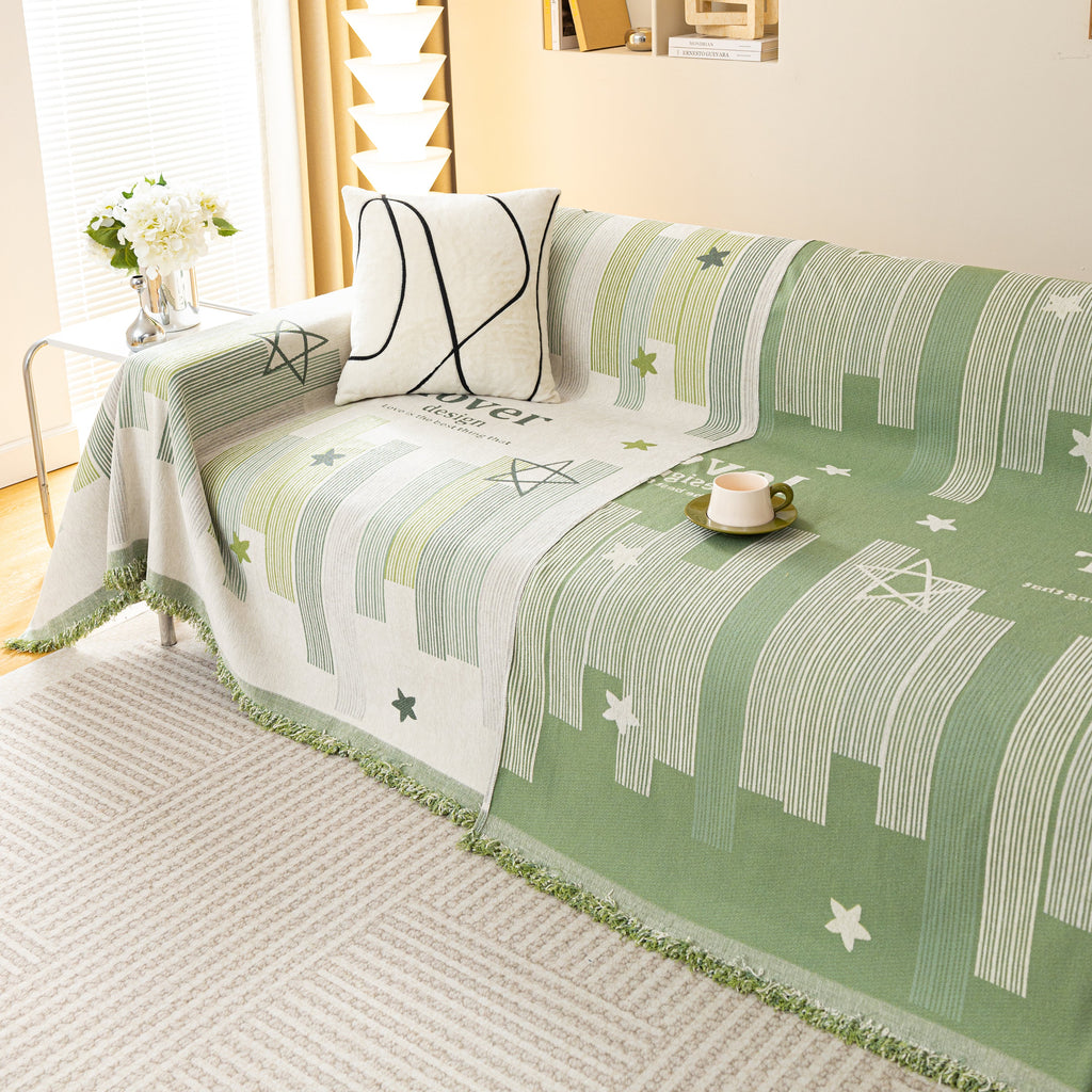 Geometric Chenille Sofa Throw Cover, Breathable Couch Protector with Tassel Fringe