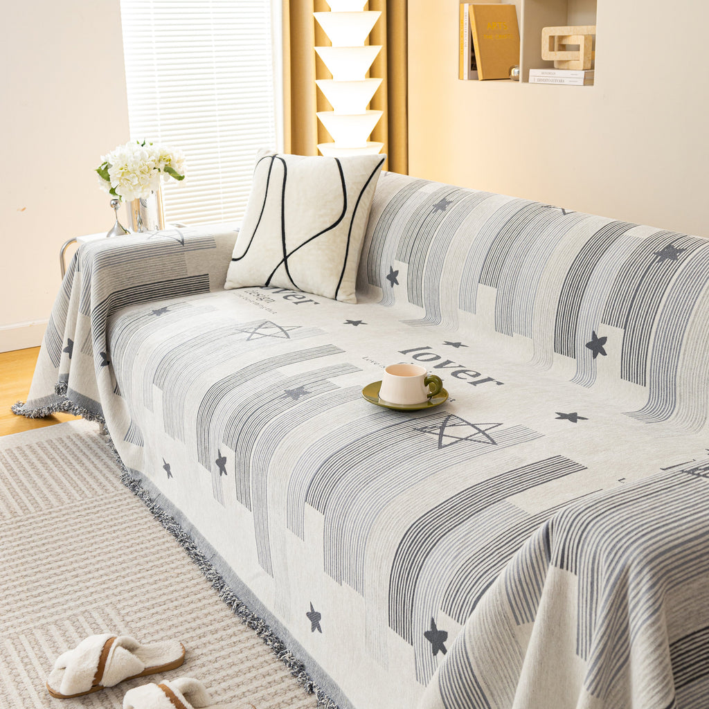 Geometric Chenille Sofa Throw Cover, Breathable Couch Protector with Tassel Fringe