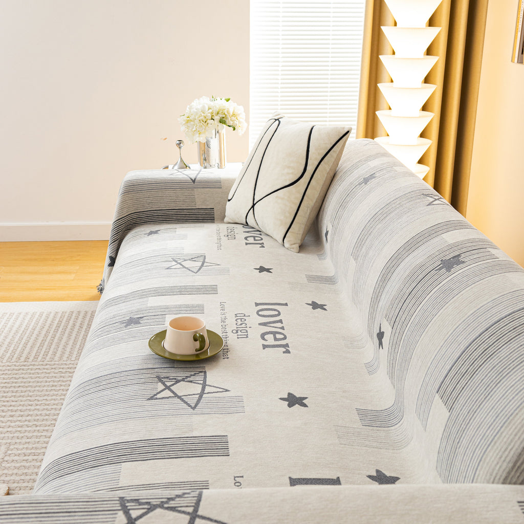 Geometric Chenille Sofa Throw Cover, Breathable Couch Protector with Tassel Fringe