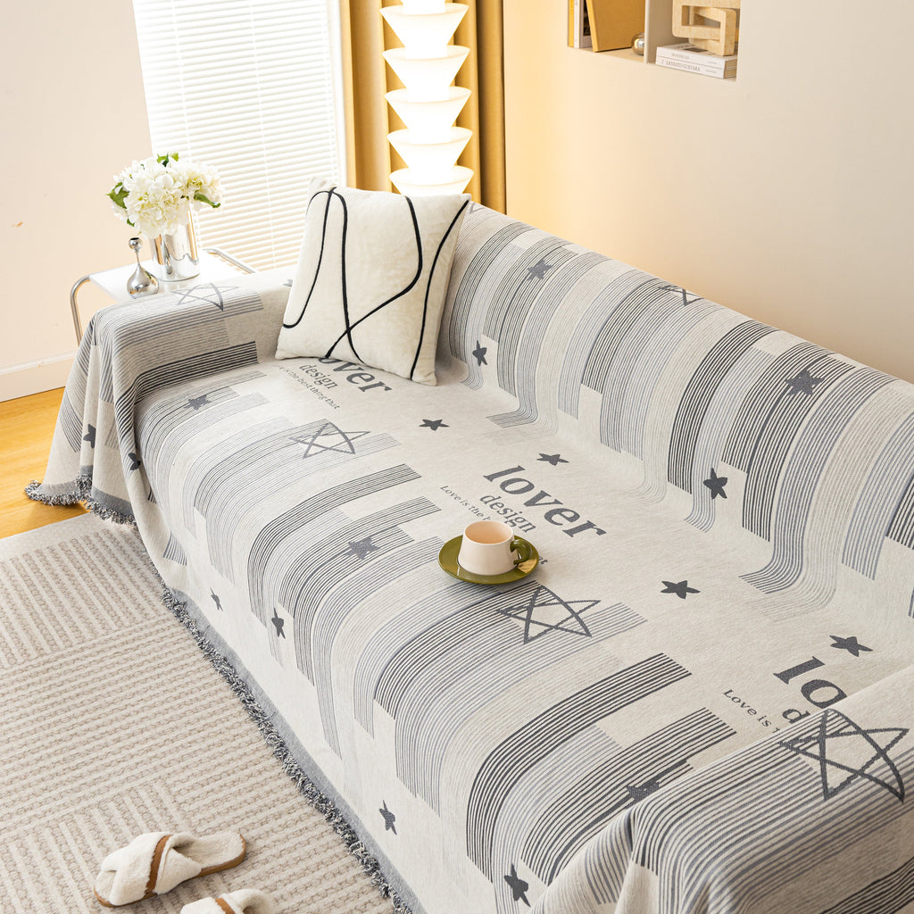 Geometric Chenille Sofa Throw Cover, Breathable Couch Protector with Tassel Fringe