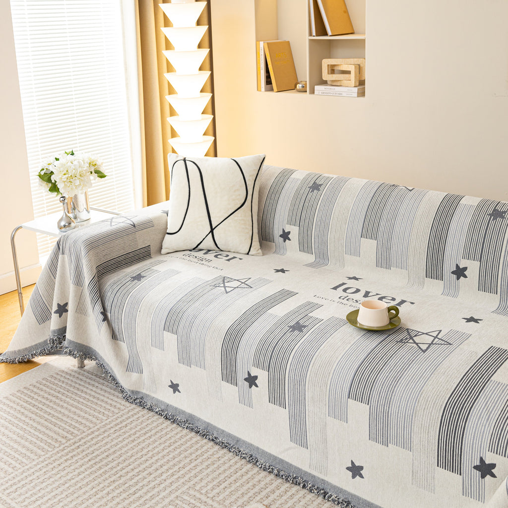 Geometric Chenille Sofa Throw Cover, Breathable Couch Protector with Tassel Fringe