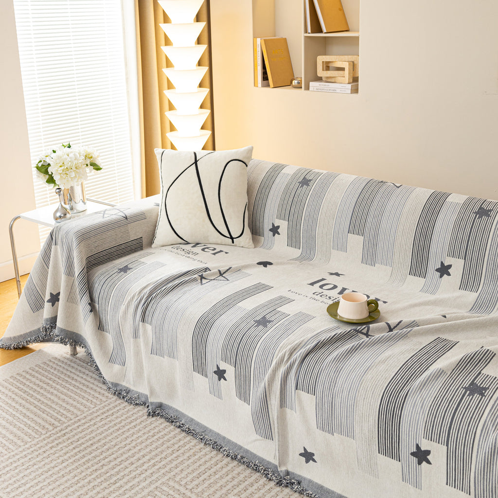 Geometric Chenille Sofa Throw Cover, Breathable Couch Protector with Tassel Fringe