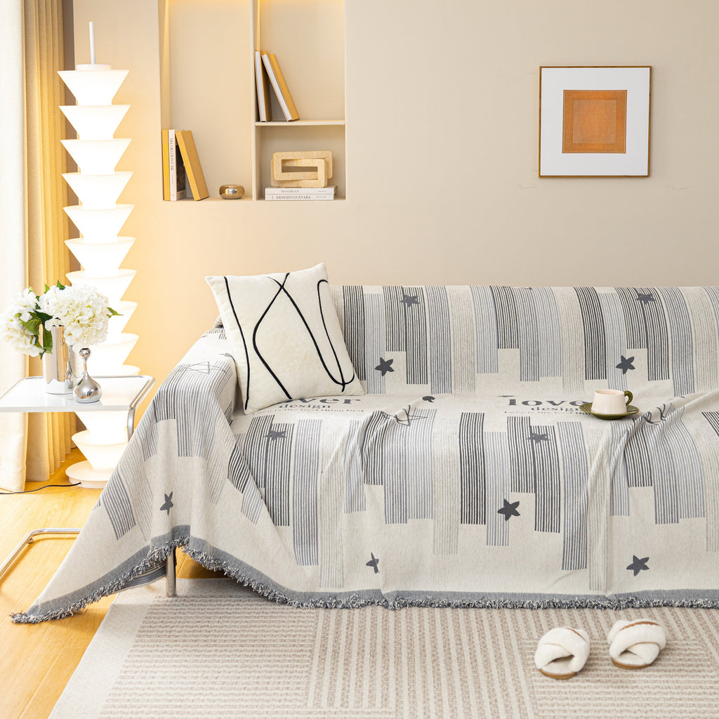 Geometric Chenille Sofa Throw Cover, Breathable Couch Protector with Tassel Fringe