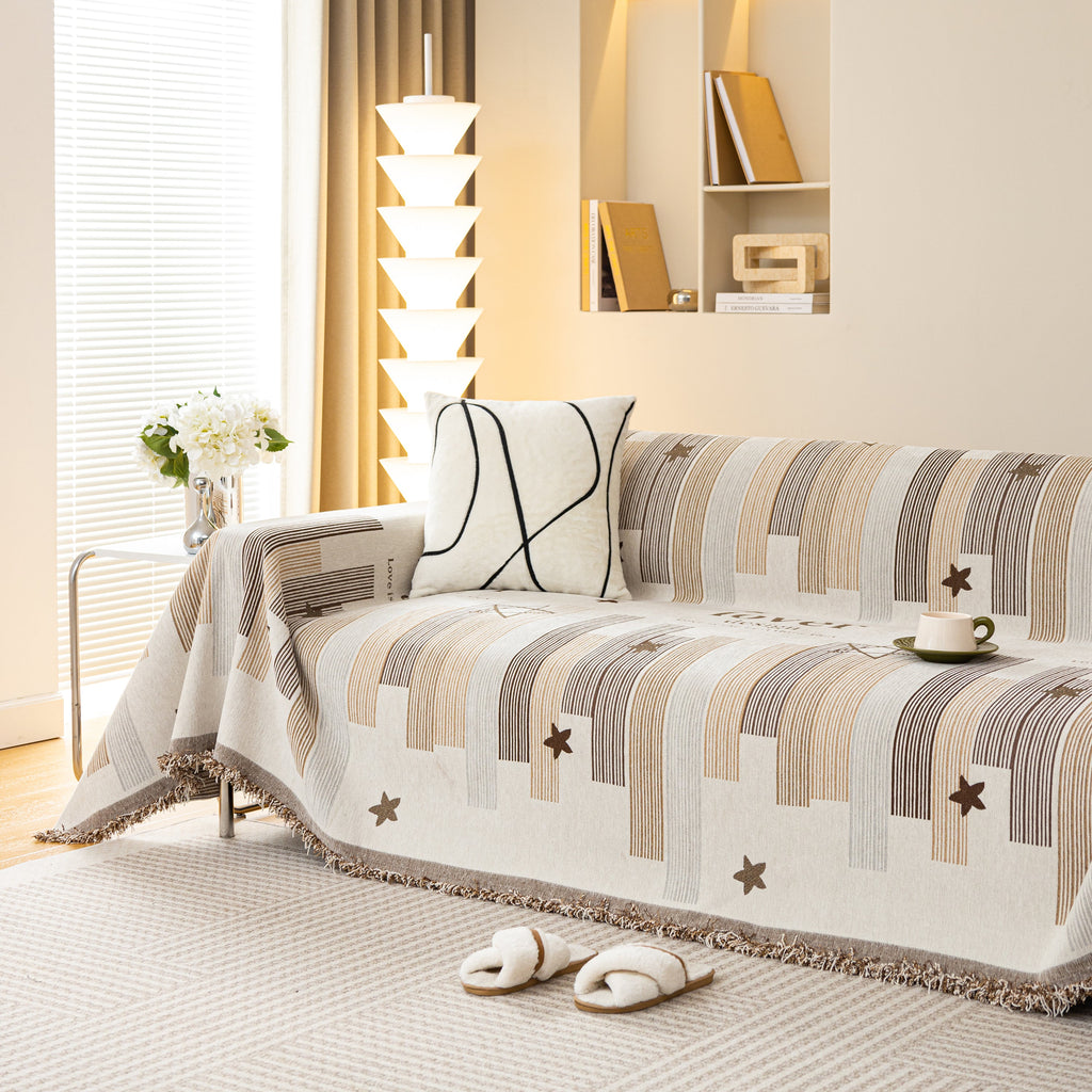 Geometric Chenille Sofa Throw Cover, Breathable Couch Protector with Tassel Fringe