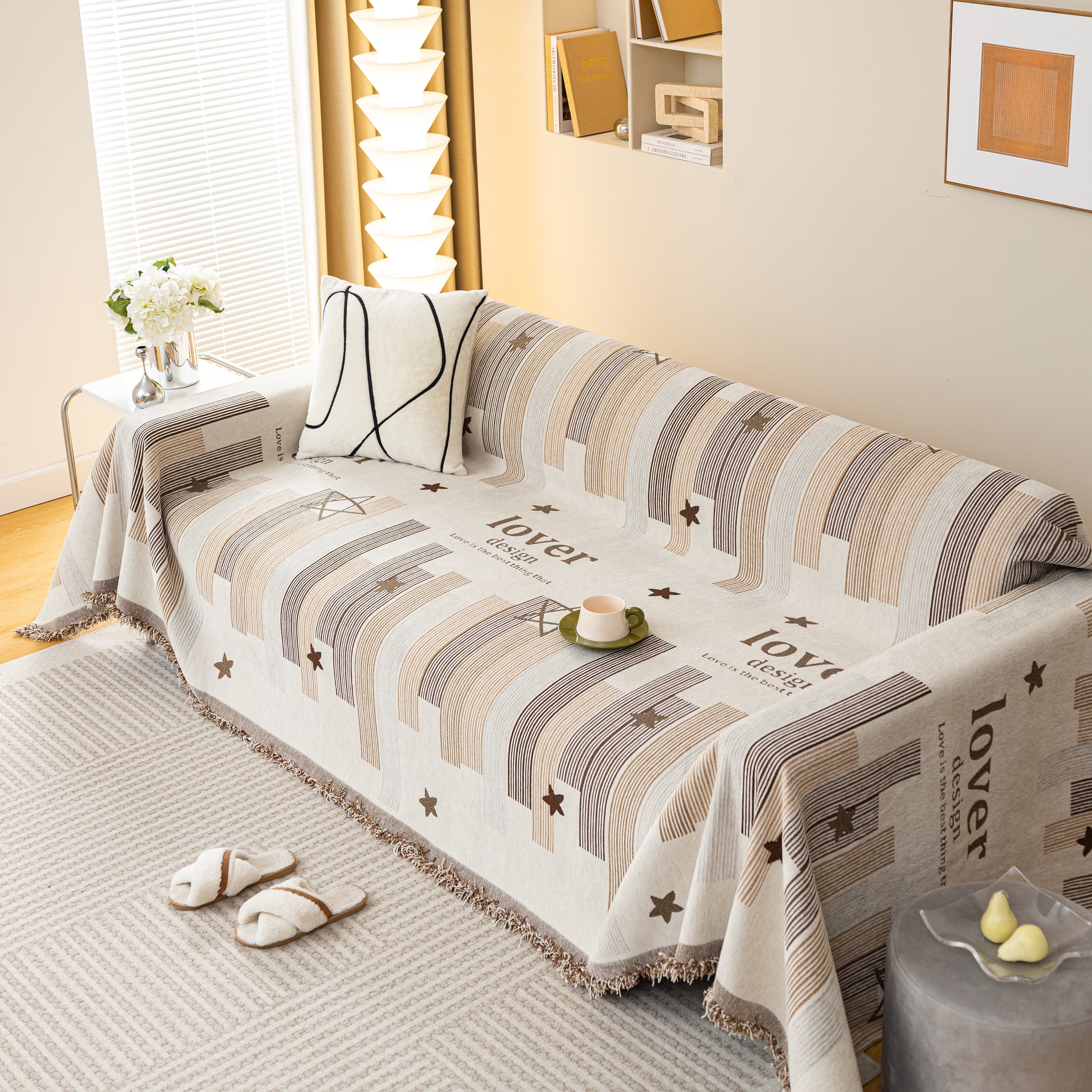 Geometric Chenille Sofa Throw Cover, Breathable Couch Protector with Tassel Fringe