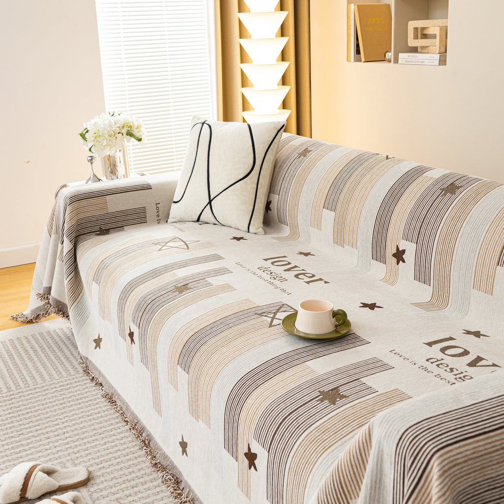 Geometric Chenille Sofa Throw Cover, Breathable Couch Protector with Tassel Fringe