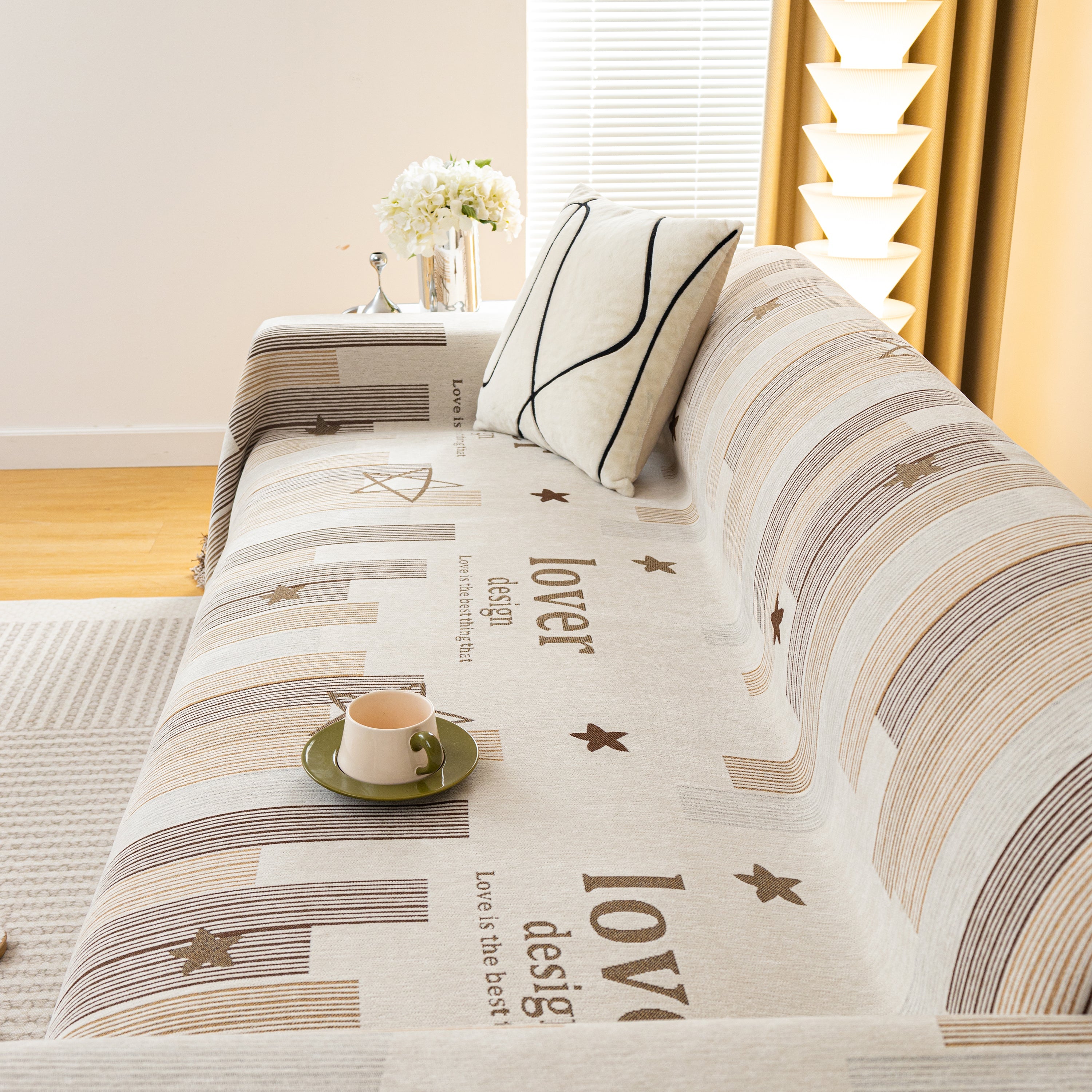 Geometric Chenille Sofa Throw Cover, Breathable Couch Protector with Tassel Fringe