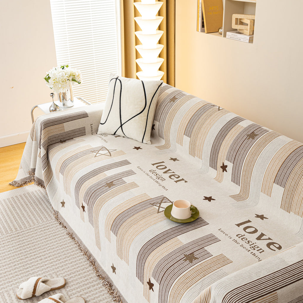 Geometric Chenille Sofa Throw Cover, Breathable Couch Protector with Tassel Fringe