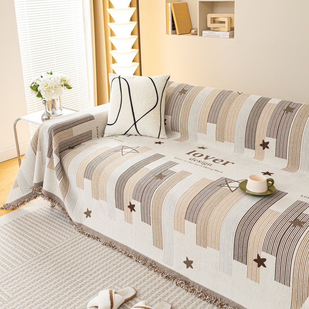 Geometric Chenille Sofa Throw Cover, Breathable Couch Protector with Tassel Fringe