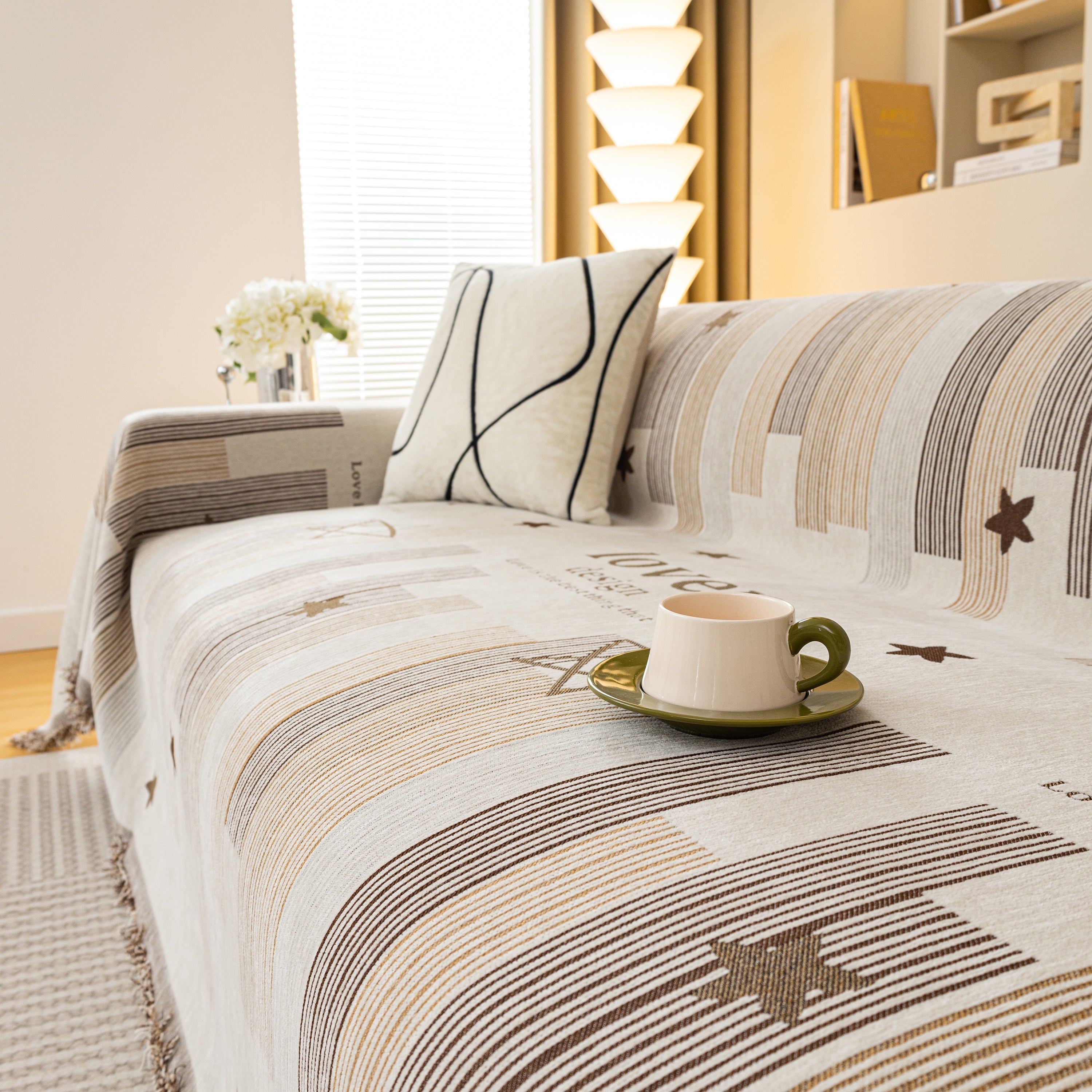 Geometric Chenille Sofa Throw Cover, Breathable Couch Protector with Tassel Fringe