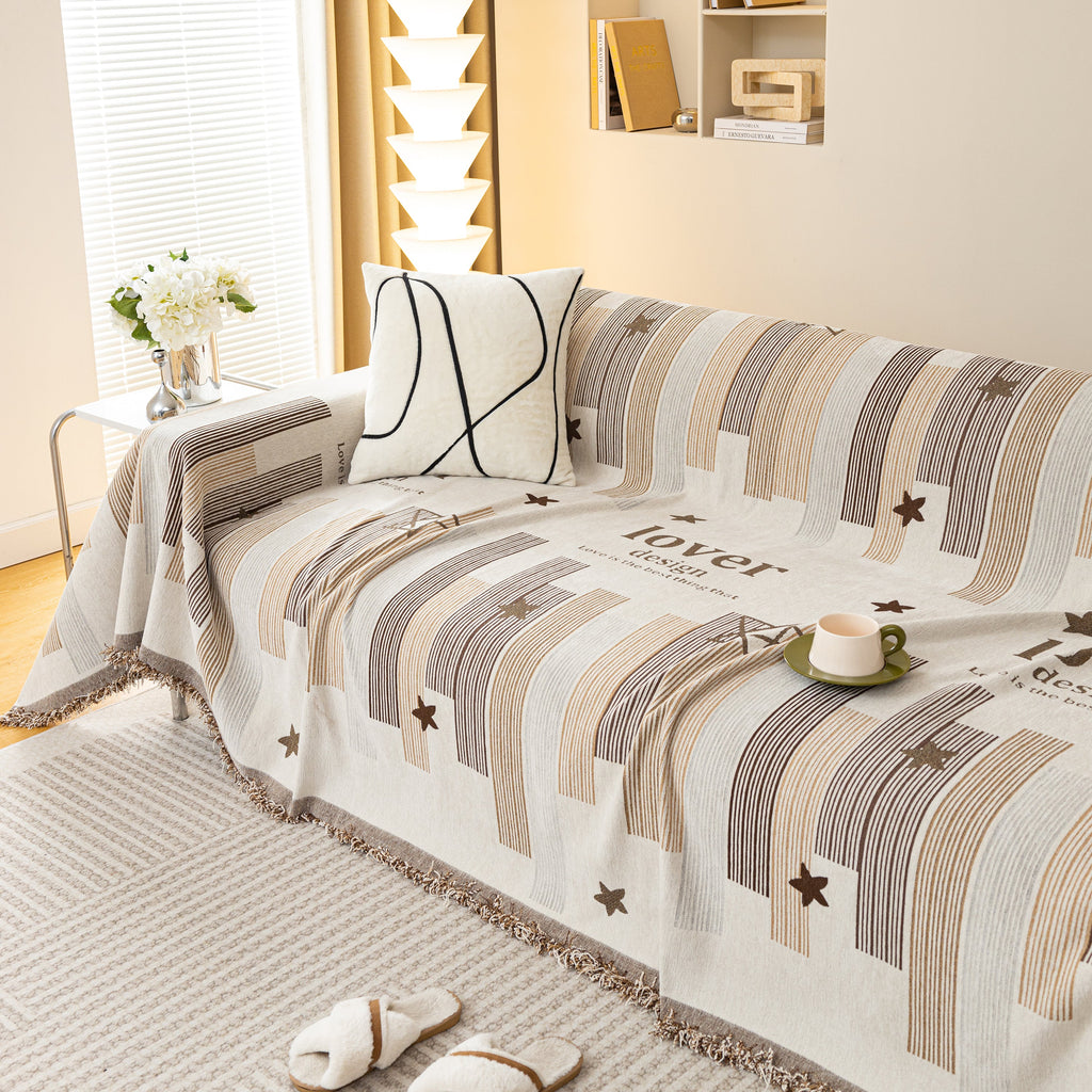 Geometric Chenille Sofa Throw Cover, Breathable Couch Protector with Tassel Fringe