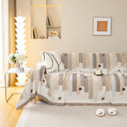 Geometric Chenille Sofa Throw Cover, Breathable Couch Protector with Tassel Fringe