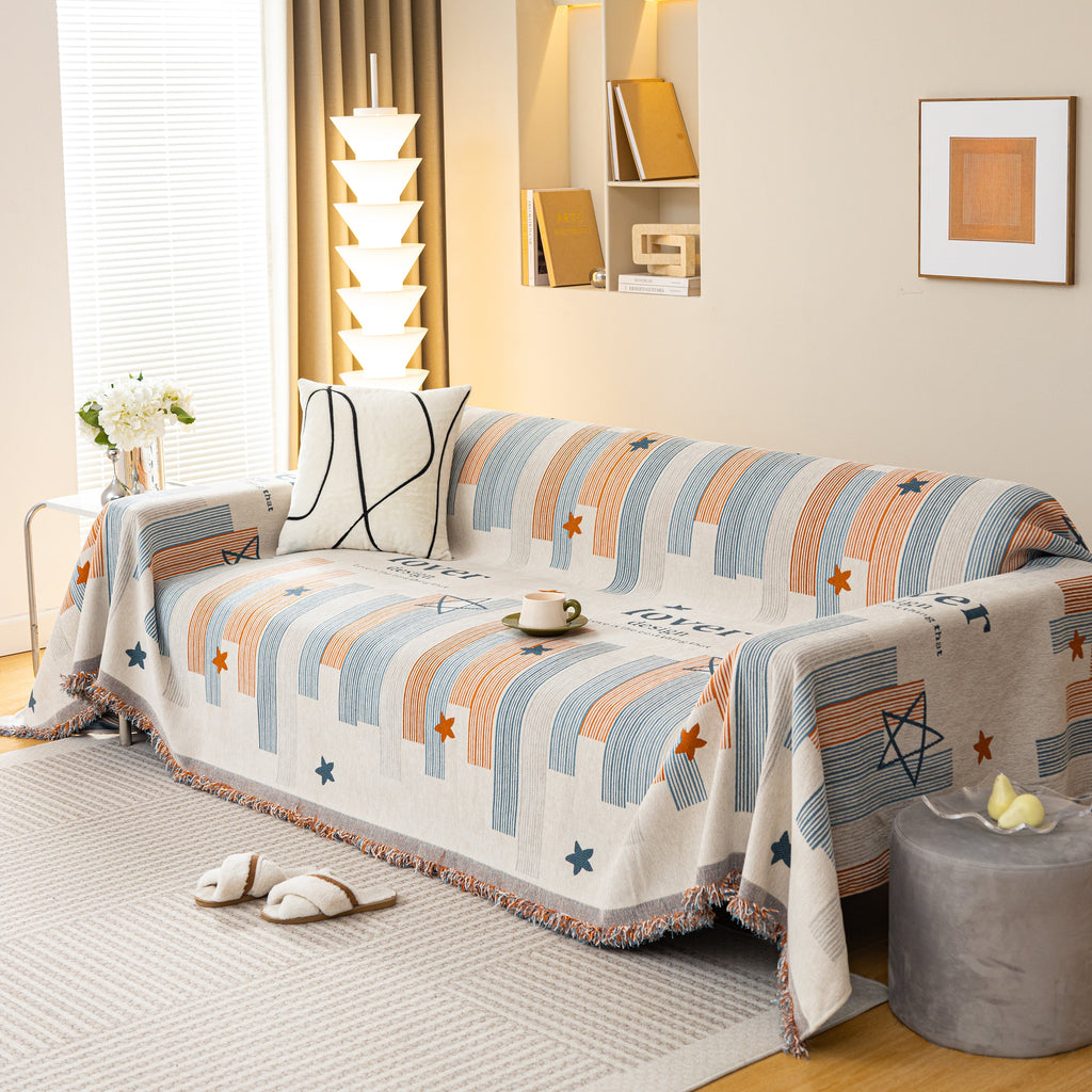 Geometric Chenille Sofa Throw Cover, Breathable Couch Protector with Tassel Fringe