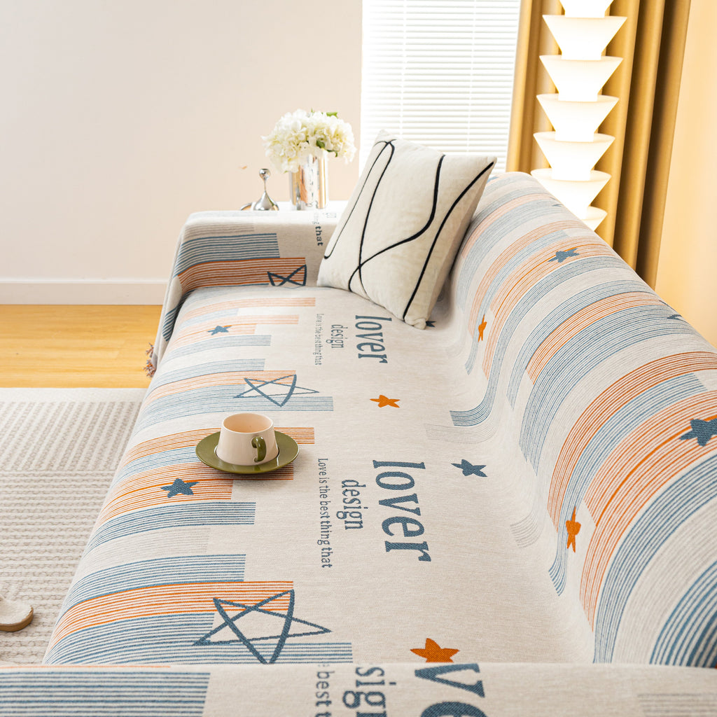 Geometric Chenille Sofa Throw Cover, Breathable Couch Protector with Tassel Fringe