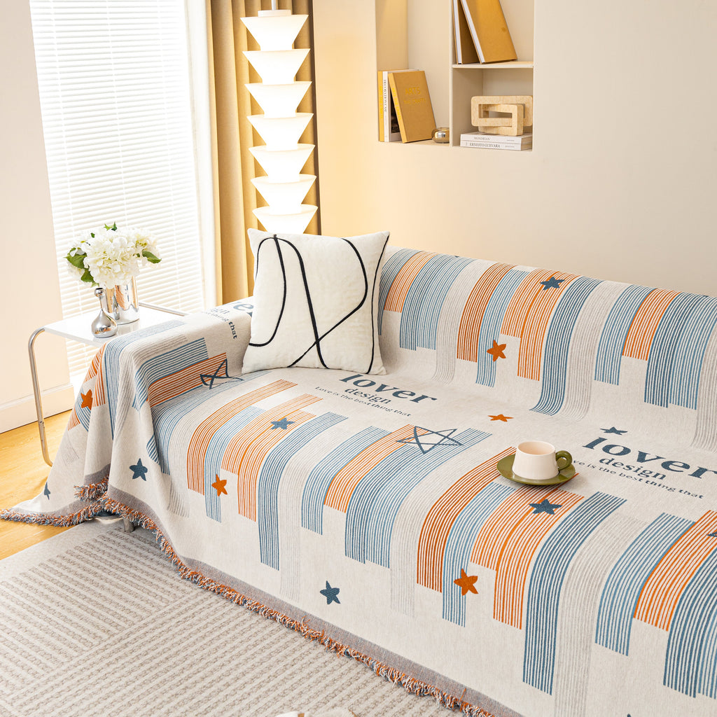 Geometric Chenille Sofa Throw Cover, Breathable Couch Protector with Tassel Fringe