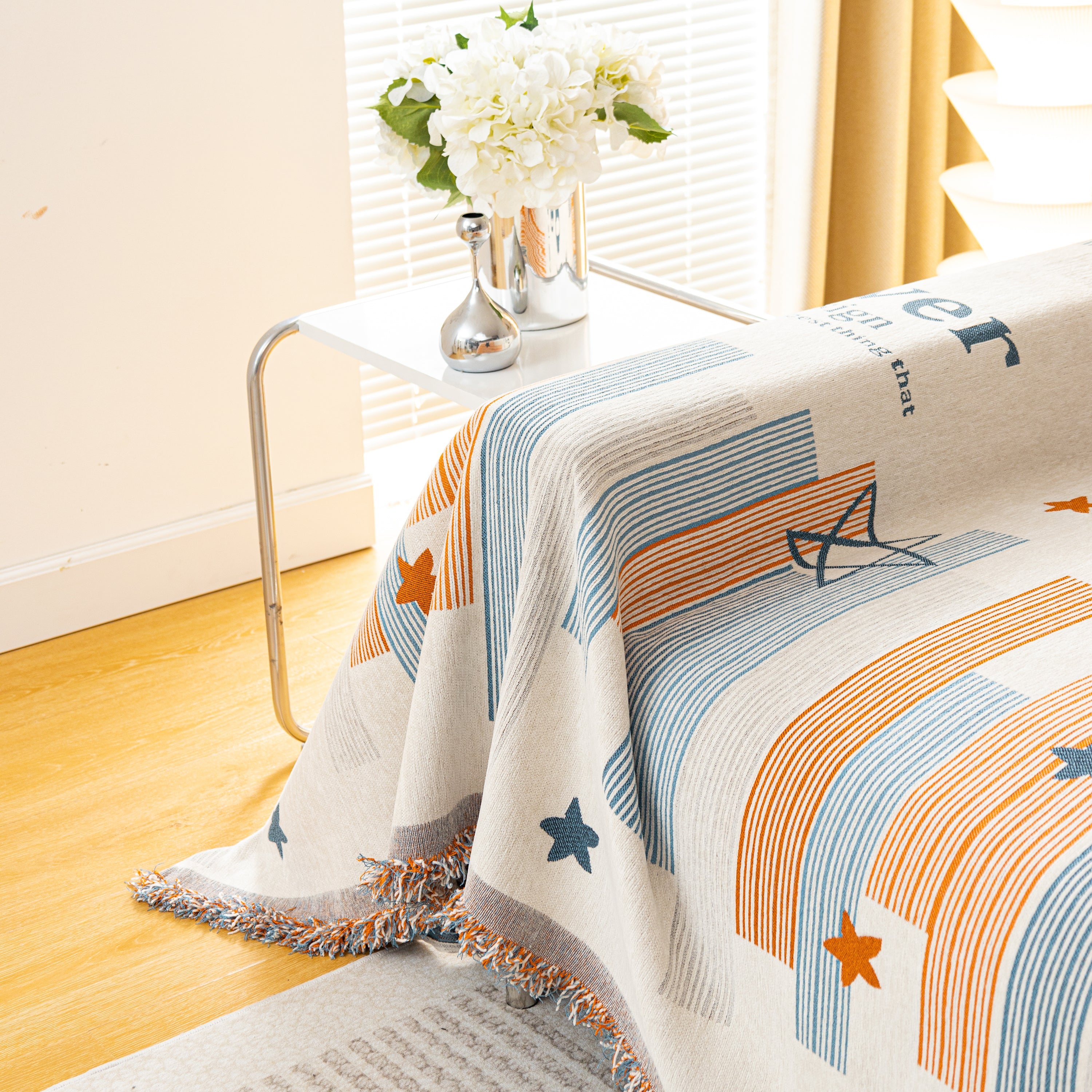 Geometric Chenille Sofa Throw Cover, Breathable Couch Protector with Tassel Fringe