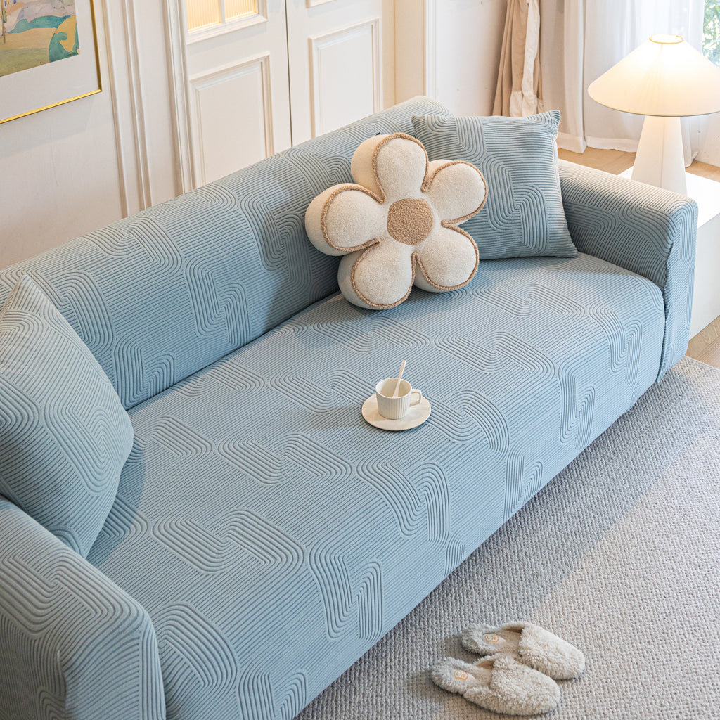Modern Slipcovers Geometric Textured Stretchable Sofa Cover for Couch with Chaise